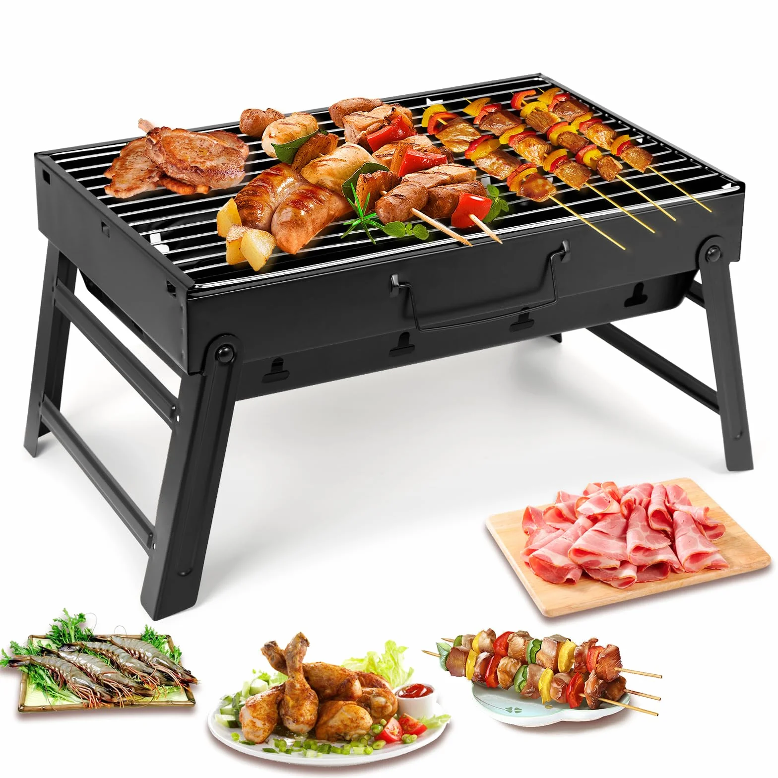 Uten Barbacoas Portátiles de Carbón, Parrilla de Acero Inoxidable para Ahumar y Acampar al Aire Libre, Char Broil BBQ Pit Grill (Mediano), Negro