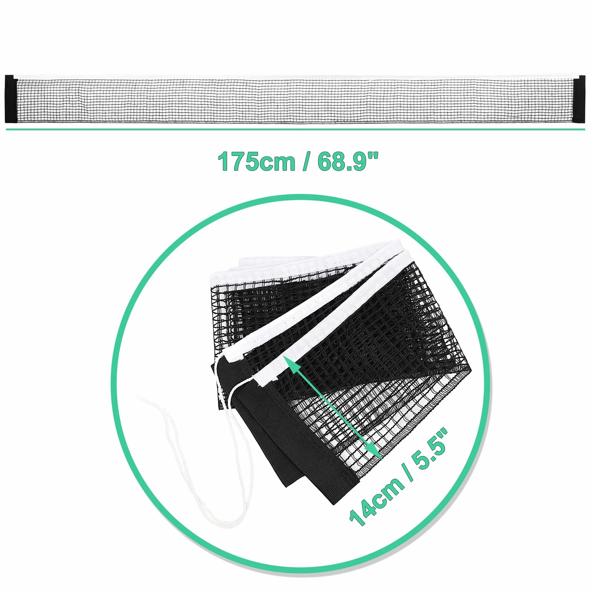 Red de Tenis de Mesa de Nailon, 1,75 m, Negro