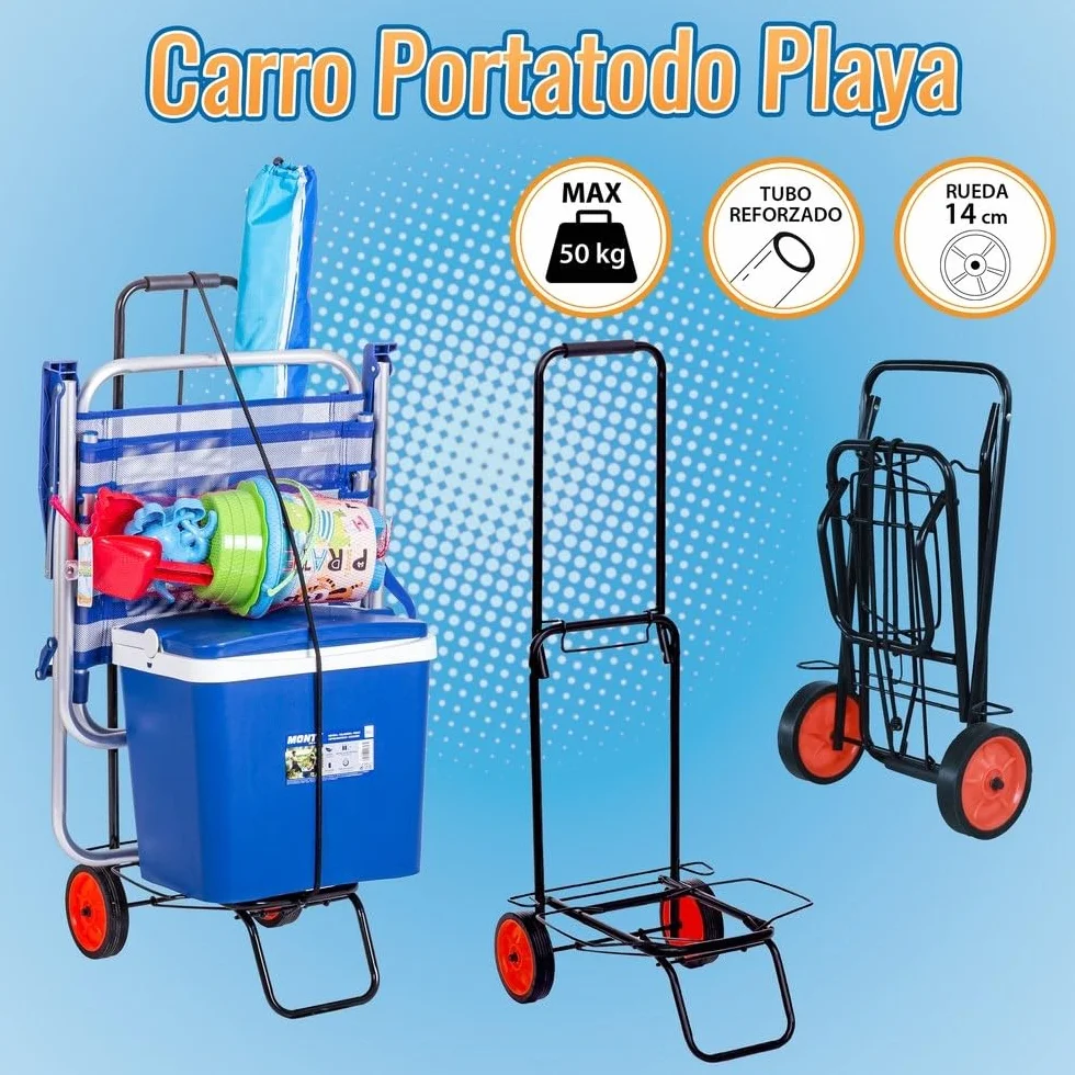 LOLAhome Carro Playa portasillas y portatodo Plegable de Acero Negro de 34x45x100 cm