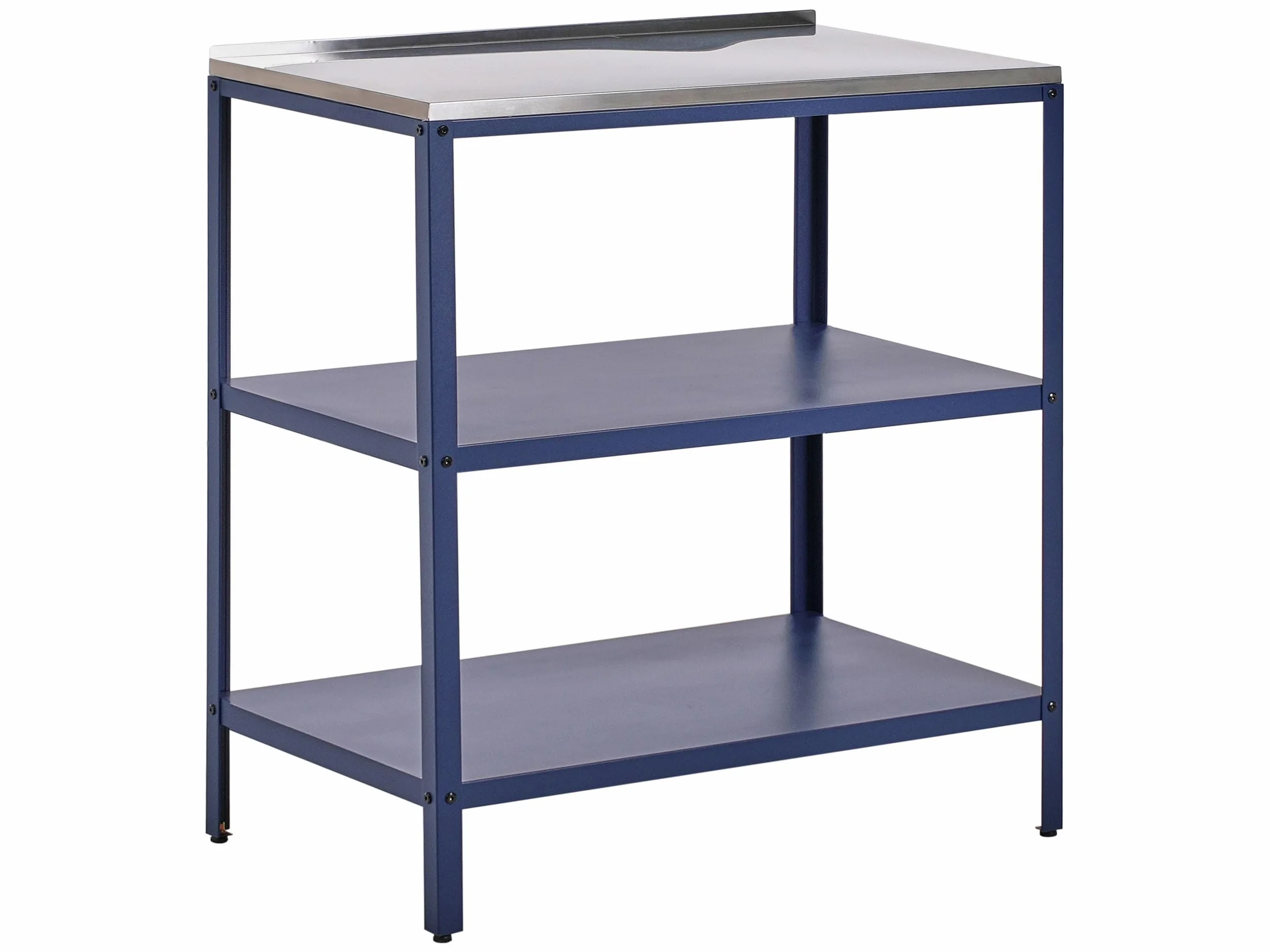 Beliani Isla de Cocina de jardín Exterior con estantes y encimera de Acero Inoxidable 80x50x92 cm Azul Vilama