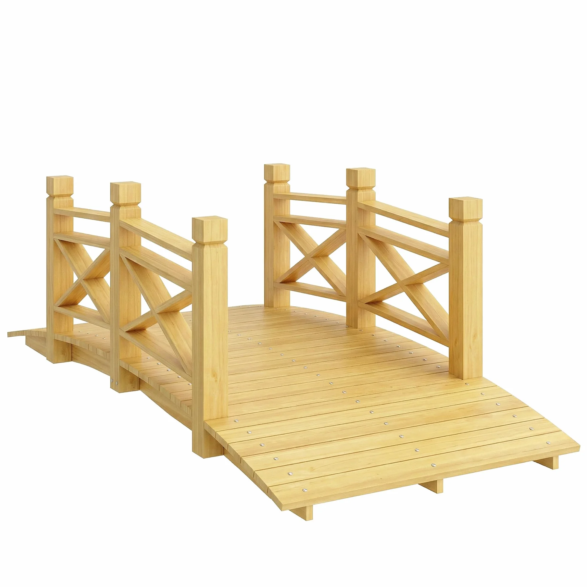 Outsunny Puente de jardín de madera carbonizada arqueada 1,74 m – Pasarela con mano corredora segura y carga 200 kg – Decoración exterior tratada y resistente, natural