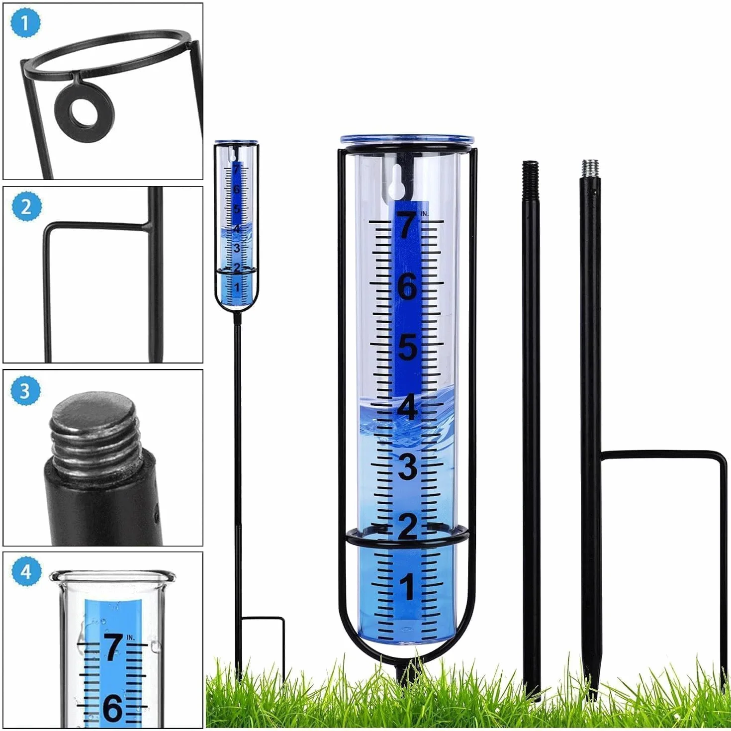 Pluviómetro para jardín,17cm,Pluviómetro extraíble,Pluviómetro con estaca,Medidor de Lluvia para exteriores,adecuado para césped, a prueba de viento y lluvia,a prueba de frío y a prueba de deformación