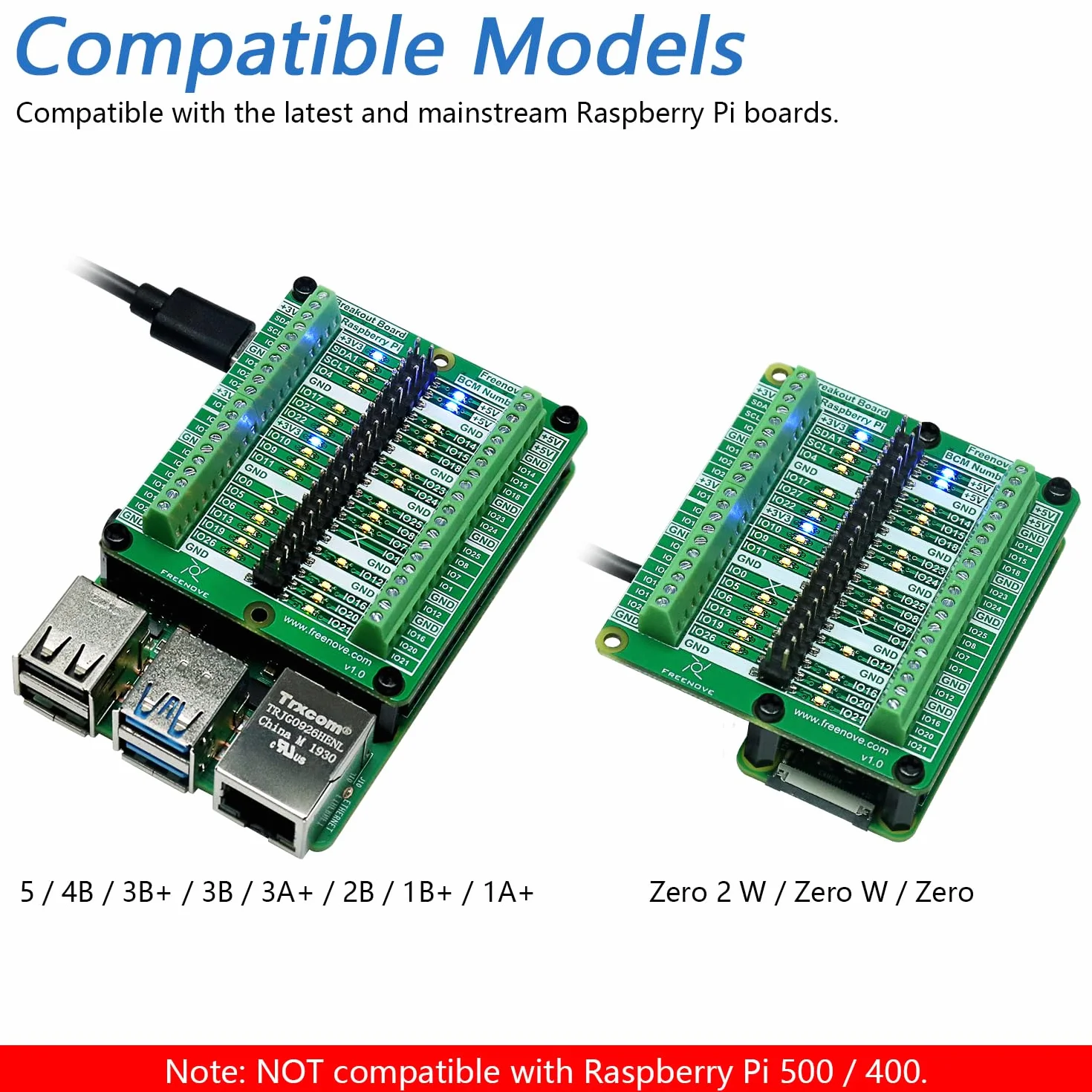 Freenove Breakout Board for Raspberry Pi 5, Terminal Block Shield Hat GPIO Status LED