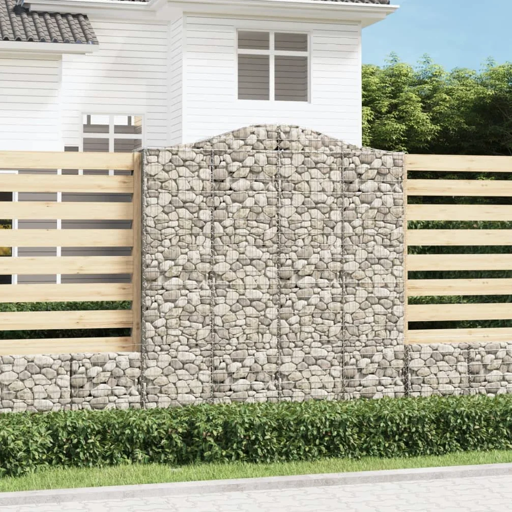 Cestas de gaviones galvanizadas como protección visual con arco alto para barreras de jardín y paredes de gaviones insonorizadas de acero, 9 unidades, gaviones decorativos para exteriores y
