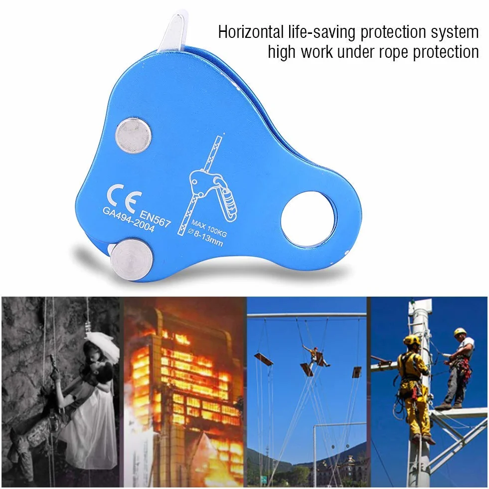 Descensor de Escalada de Aluminio, Equipo de Montañismo al Aire Libre, Kit de Protección con Bloqueo de Agarre de Cuerda