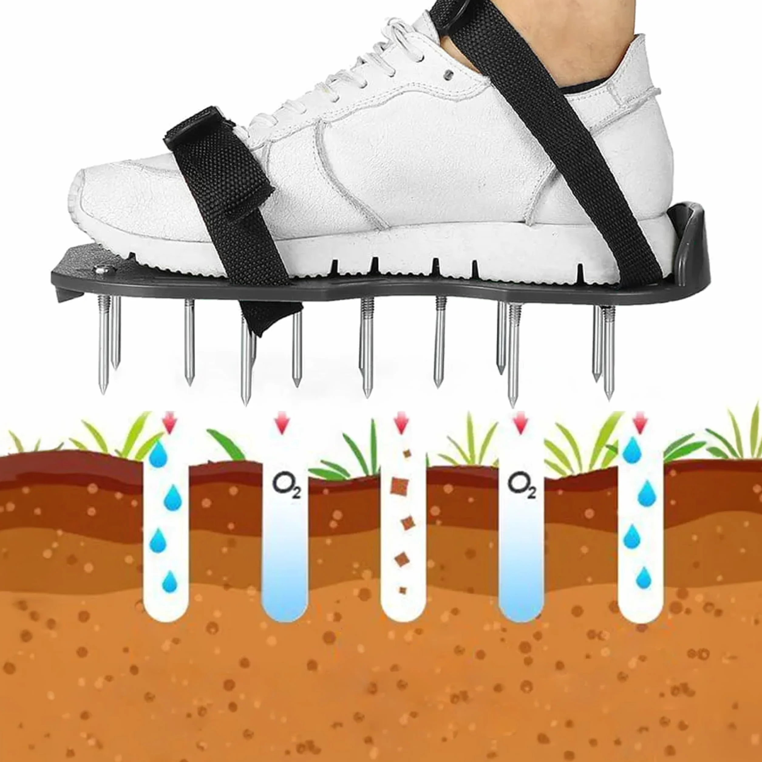 Zapatos aireadores de césped con púas – Zapatos de aireación del suelo para jardín – Sandalias Aerator ajustables para el cuidado del césped y la ventilación