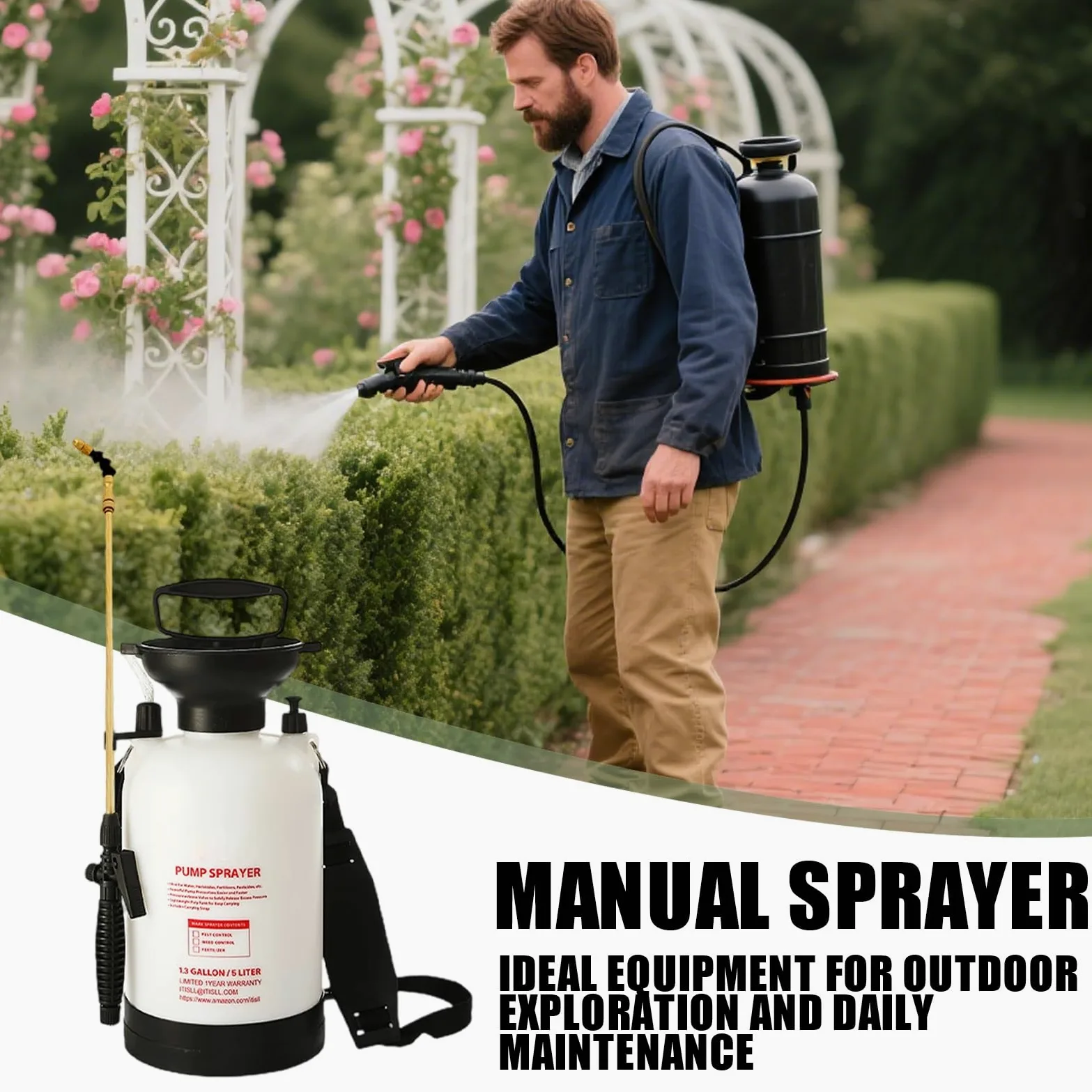 Pulverizador De Bomba para Jardín para Limpieza de Coche y Manual | Mochila con presión ajustable para Jardineros, Propietarios de Hogar, Paisajistas, Patio, Jardín, Granja y