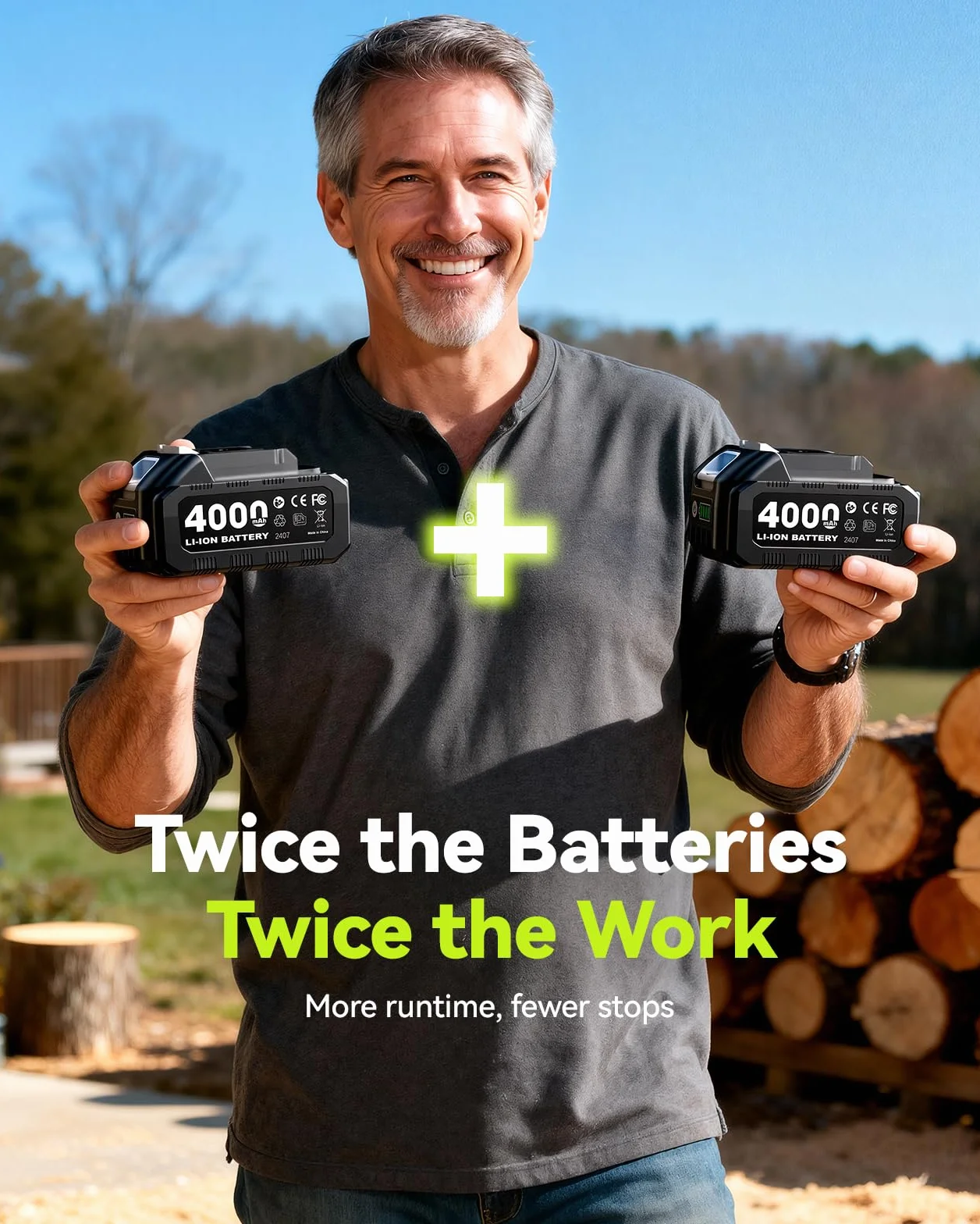 Mini Motosierra a Batería 8 y 6 Pulgadas, Sierra Electrica Podar Arboles con 4000 mAh, 2 Baterías, 1300W, Lubricación Automática de Cadena, Ajuste sin Herramientas, Compatible con Makita Batería 18V
