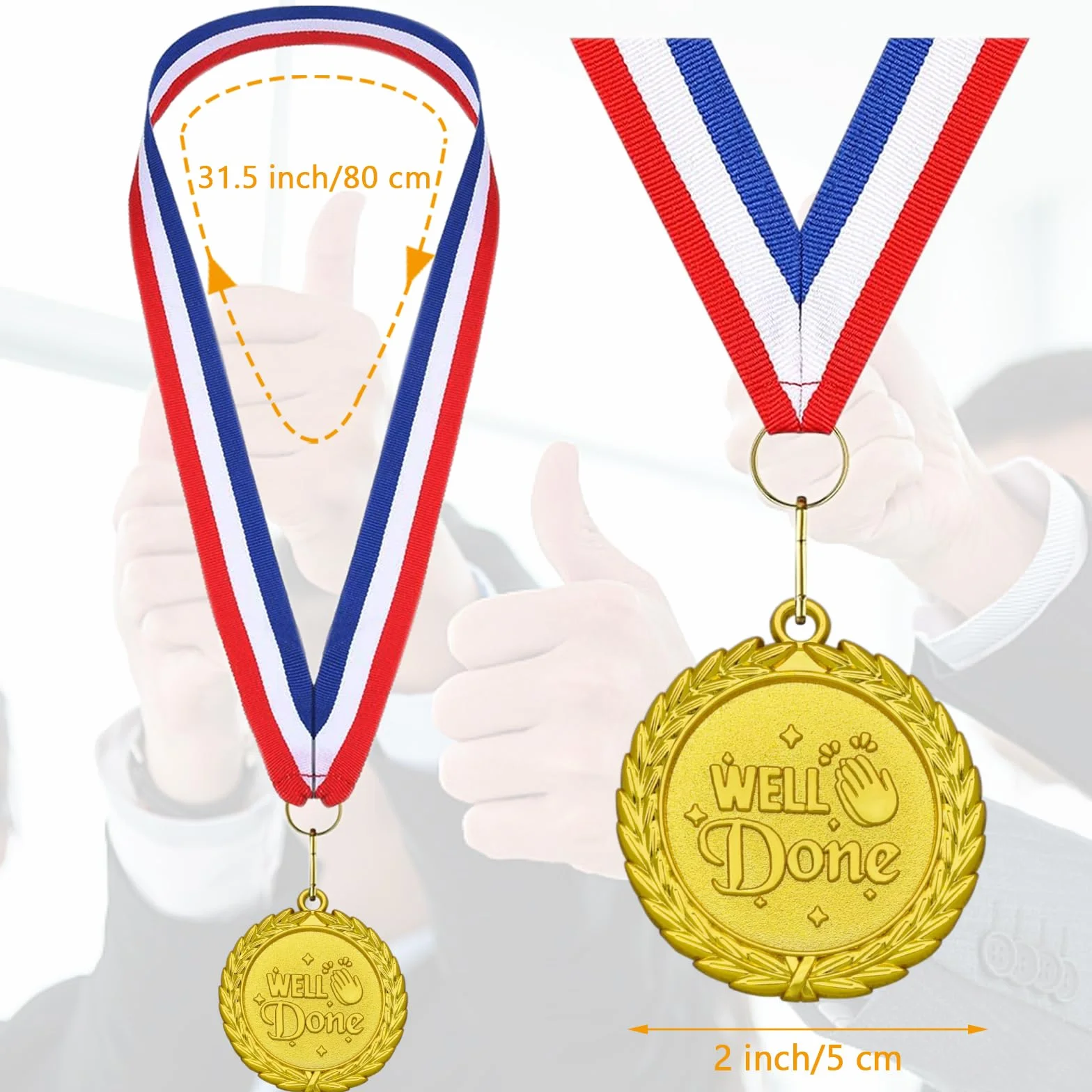 Medallas de metal dorado con collar de cinta para premios deportivos