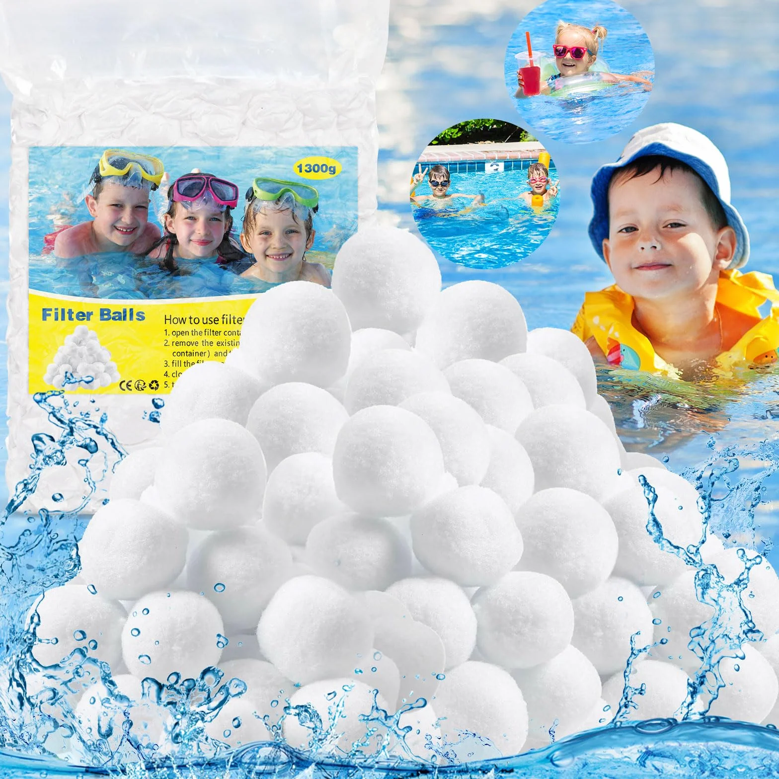 Frasheng 1300g Bolas de Filtro Piscina,Bolas de Filtro,Filter Balls,Filtro de Depuradora Piscina,Filtro de Piscina de Bolas de Limpieza,Filtrado De Agua,Limpiador de Piscinas Sistema de Filtro