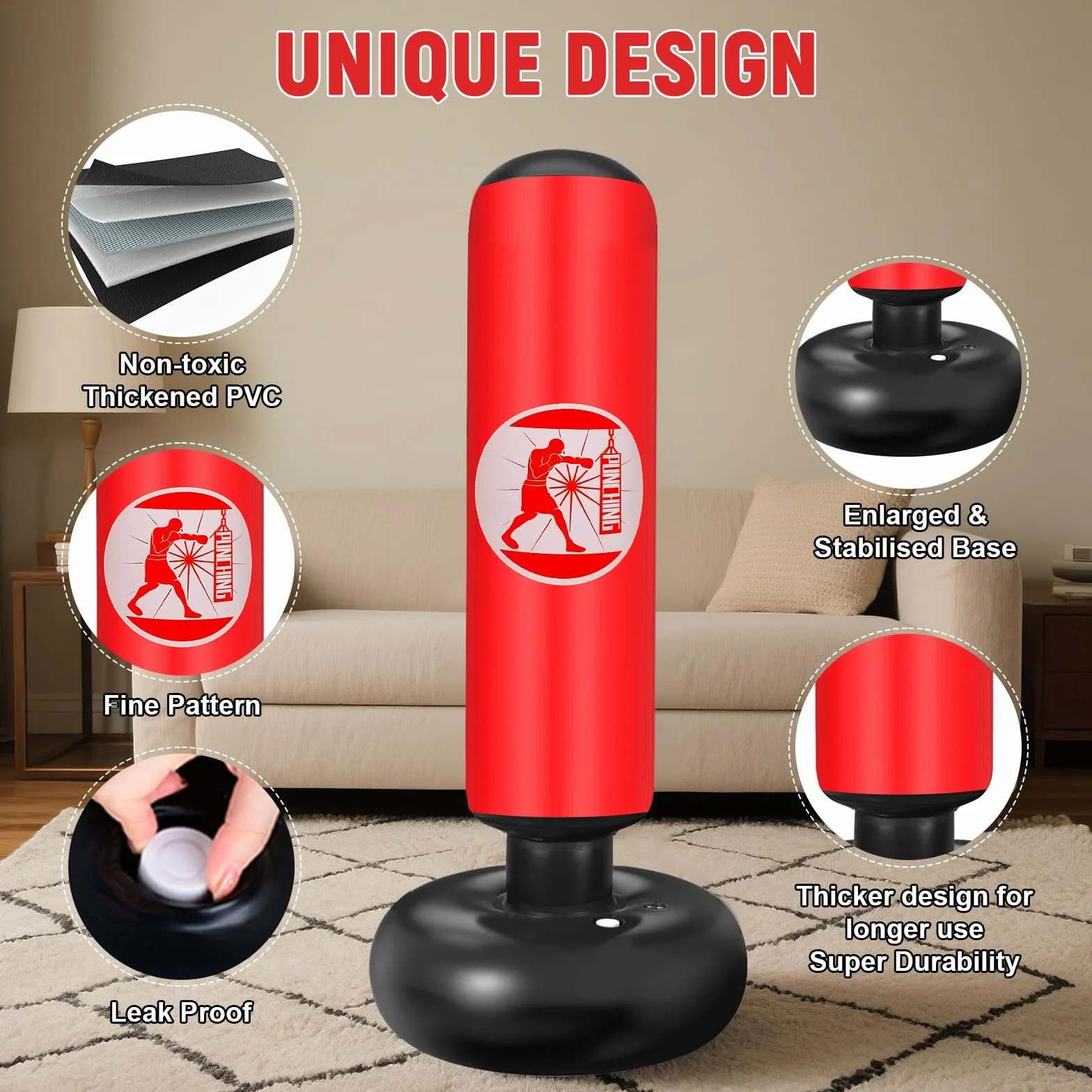 Qoosea Saco de Boxeo Niños 160cm con Bomba de Aire y Guantes, Bolsa de Boxeo Inflable Estable para Karate Kickboxing MMA