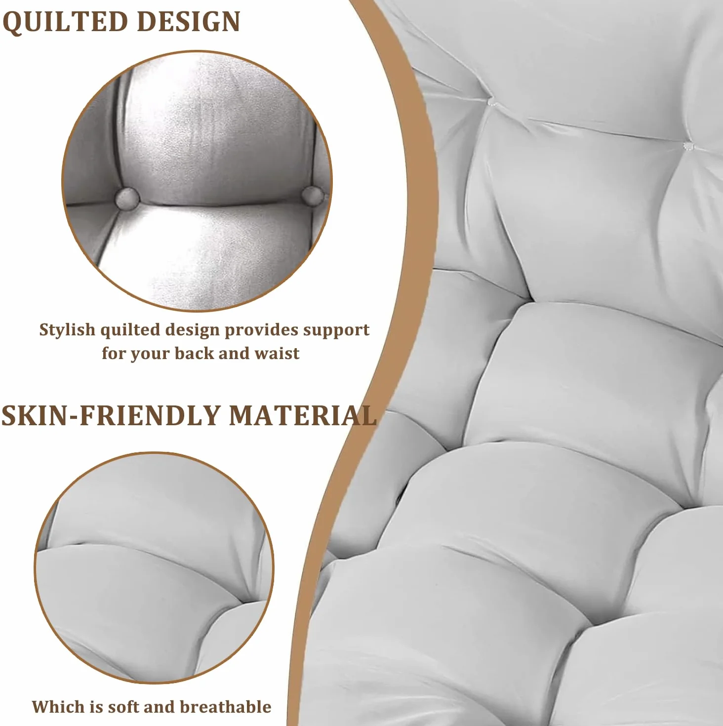 Cojín para Silla Colgante de Exterior, Cojín de Jardín, Lavable, Engrosado, Blanca
