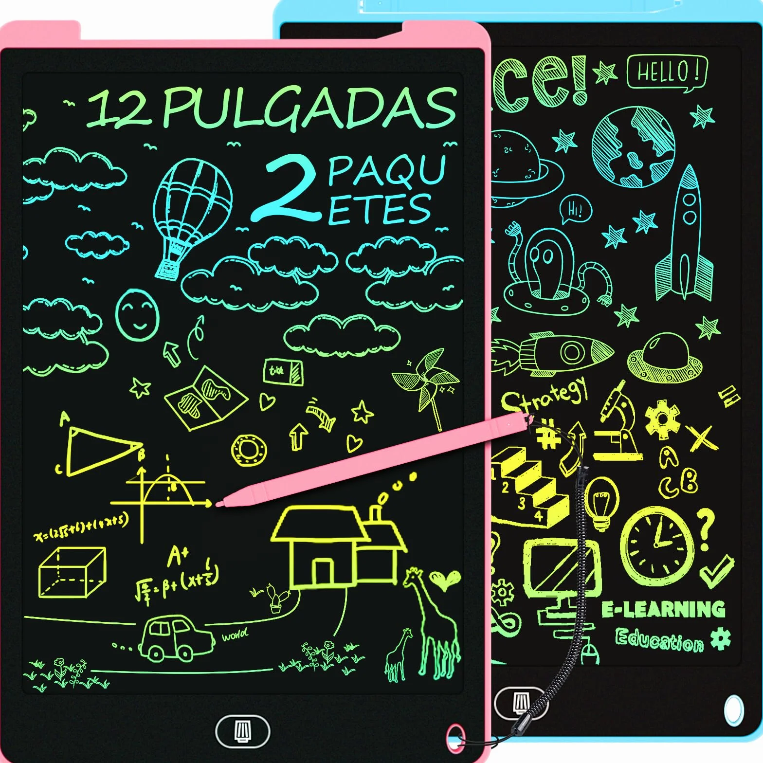 Electight Tablet Escritura LCD 12 Pulgadas 2 Packs Pantalla Colorido Infantil Juguetes Educativo Niños Borrable Bloqueo