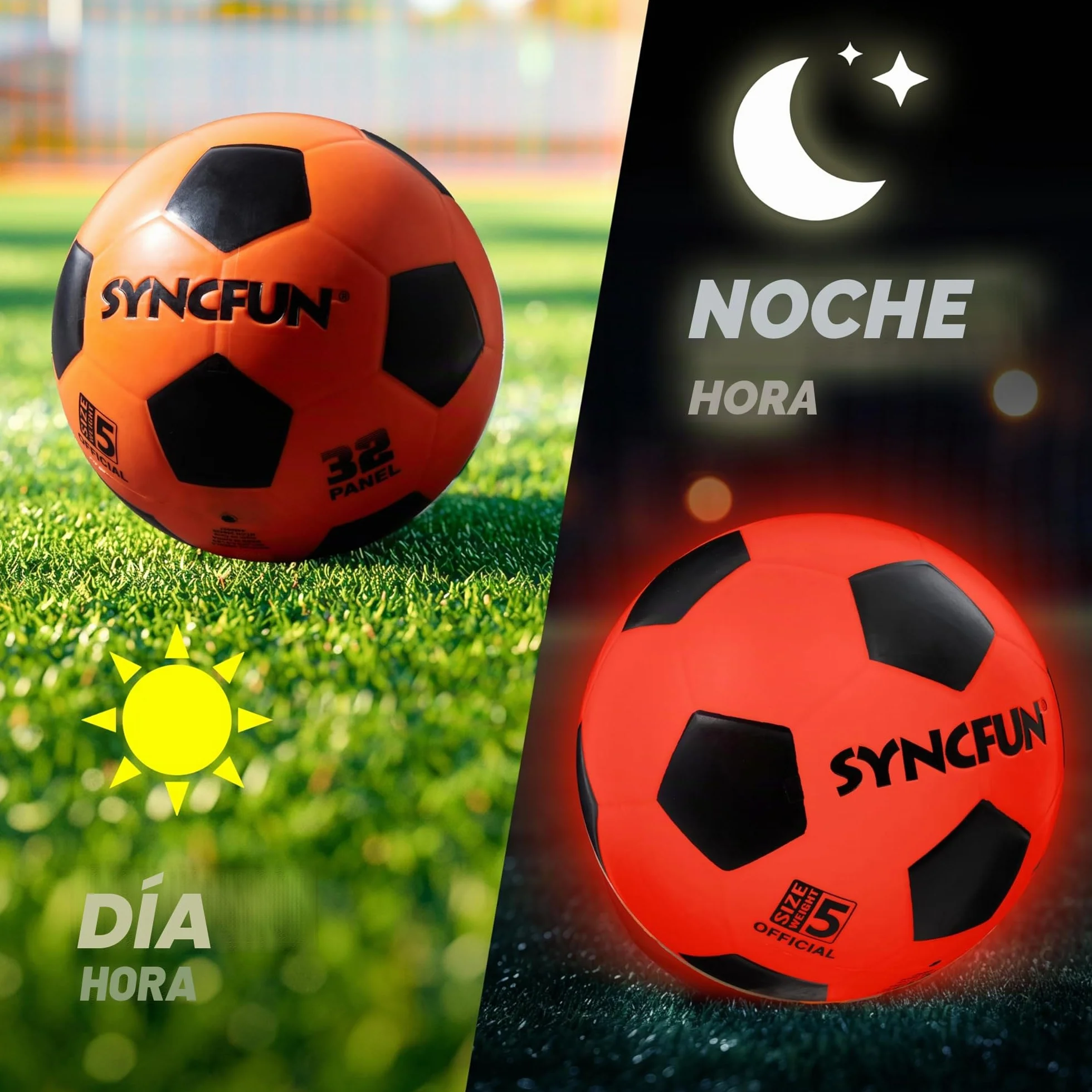 SYNCFUN Balón de Fútbol Luminoso Reflectante Tamaño 5 Brilla en la Oscuridad para Juegos Nocturnos