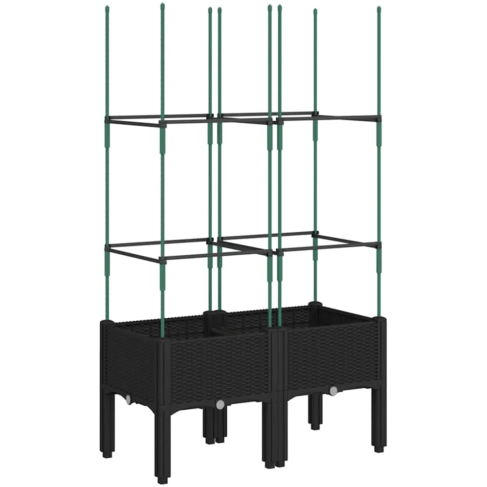 Macetero con enrejado, negro, 80 x 40 x 142,5 cm, polipropileno, para jardín, con almacenamiento de agua, para plantas trepadoras, terrazas, balcones, hierbas, cultivo, exterior, decoración