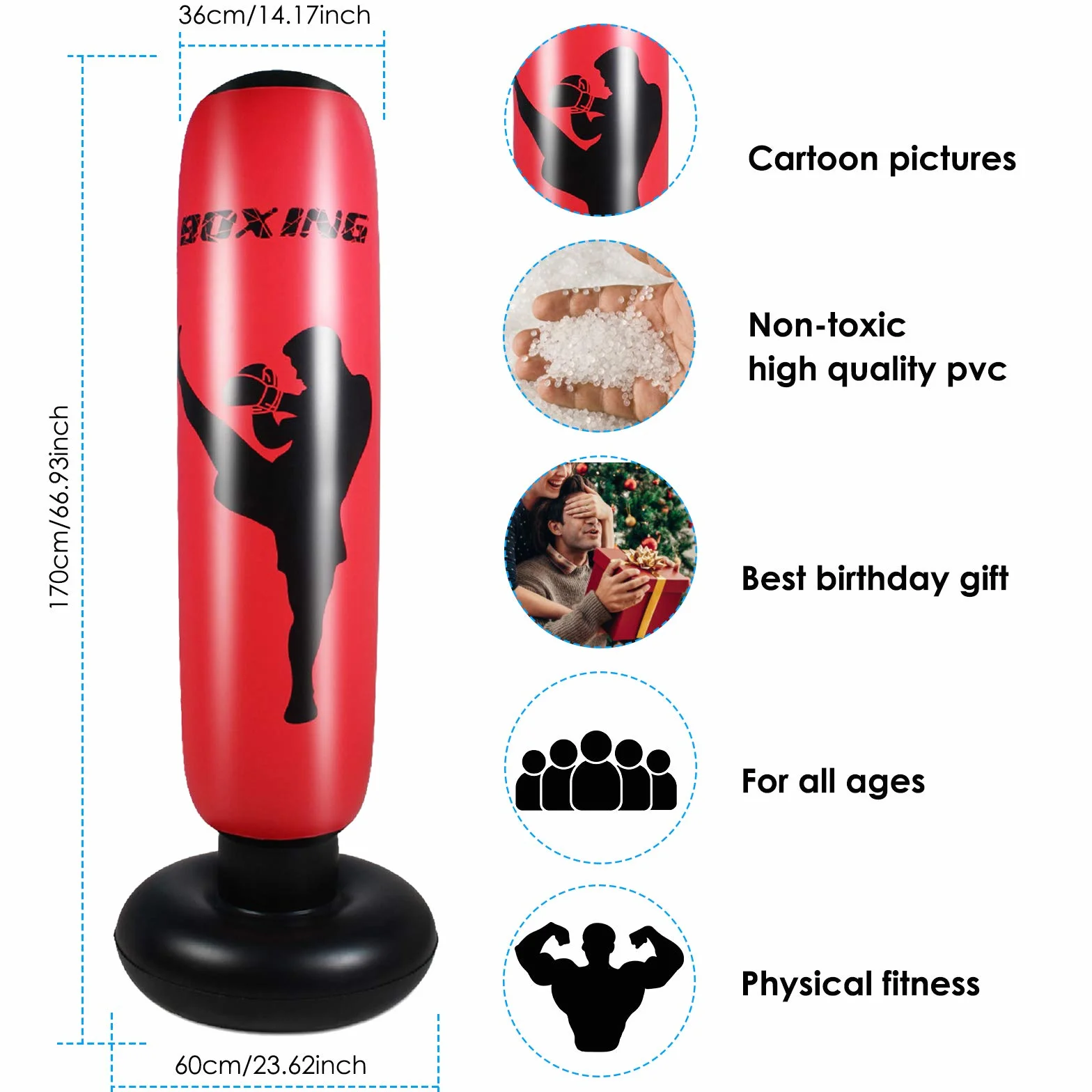 Saco de Boxeo Haokaini 170 cm Inflable de Pie para Fitness y Aliviar el Estrés