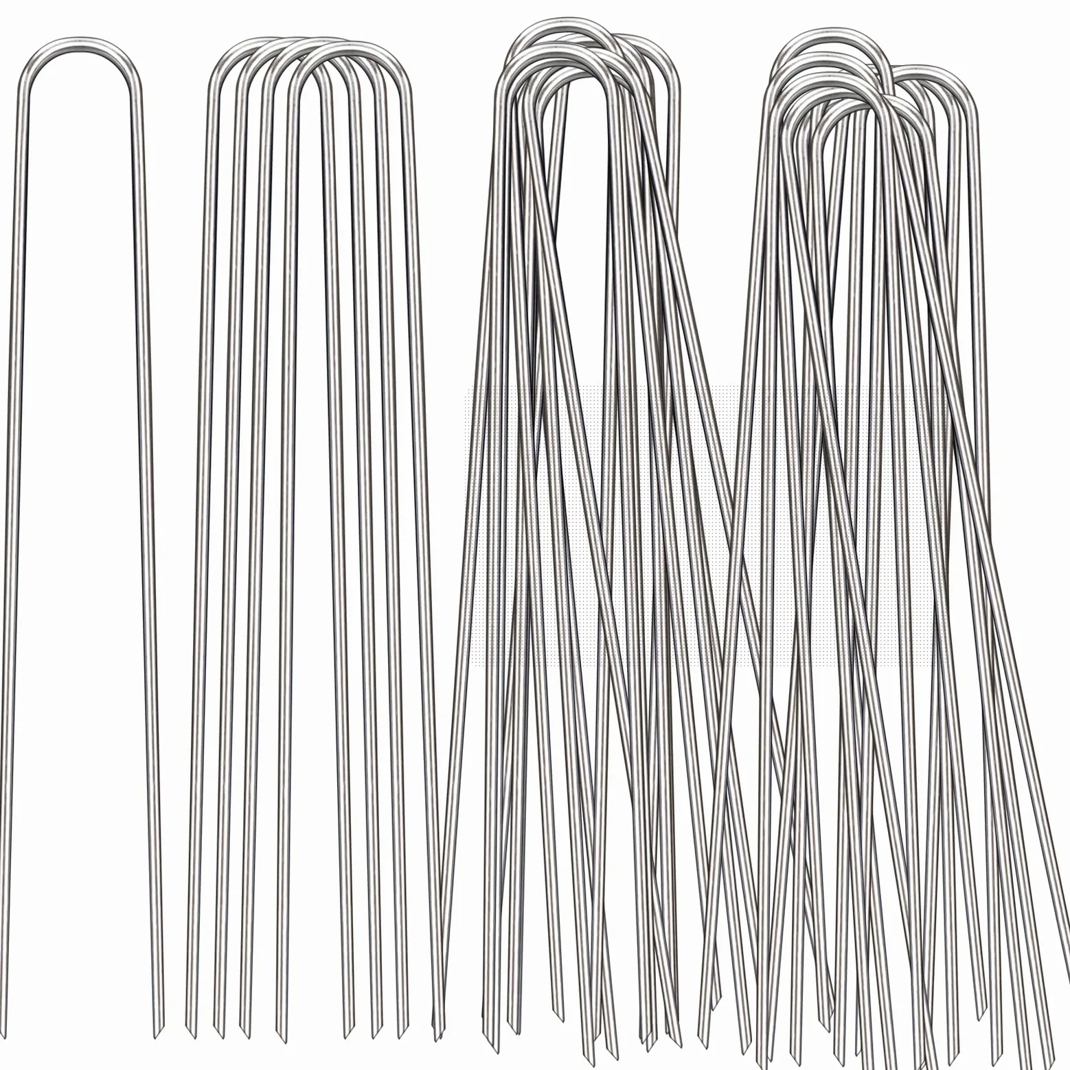 Estacas de jardín de 12 pulgadas, paquete de 100 grapas galvanizadas resistentes de calibre 11 en forma de U para decoraciones al aire libre, estacas de tierra para tela de barrera de malezas, tubos