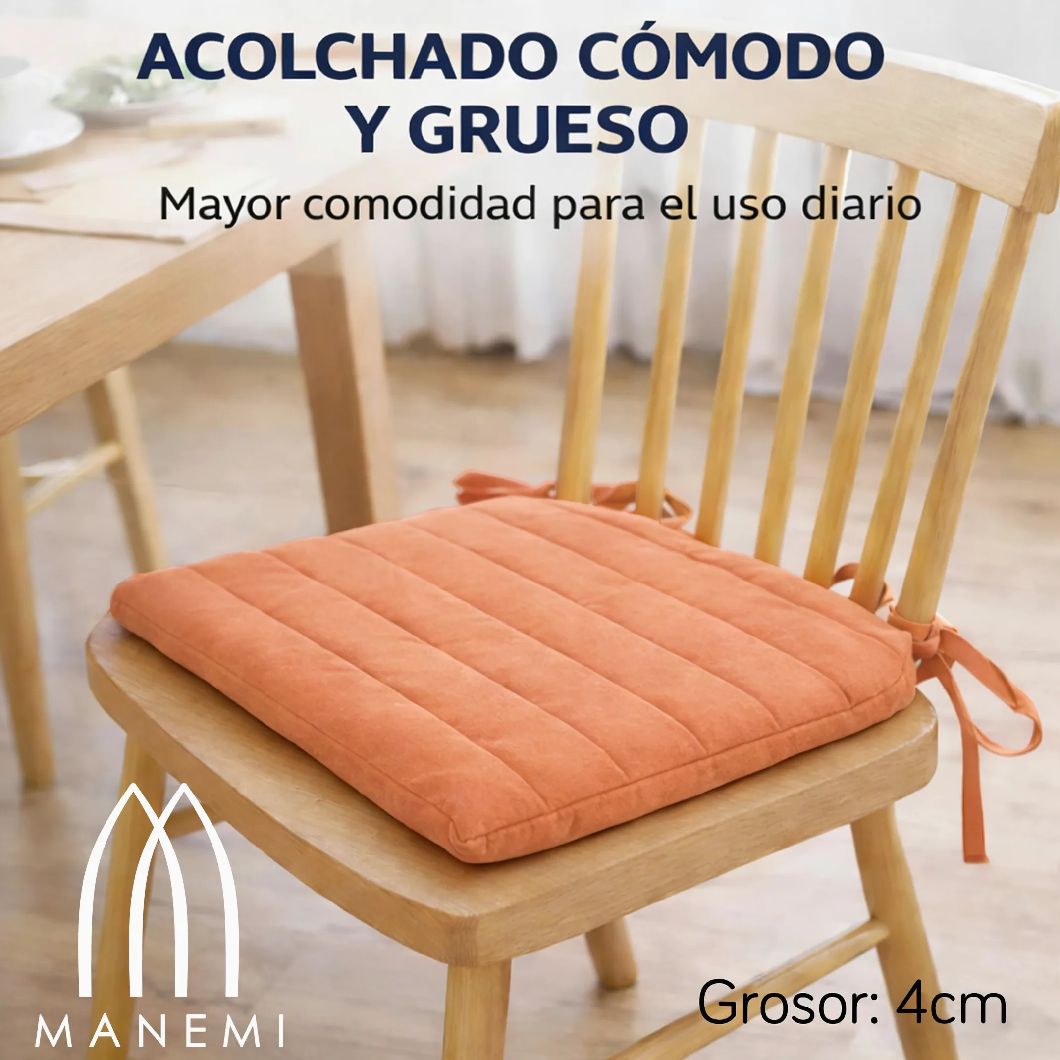 Cojín para silla 42x40x4 cm Repelente al agua Funda con cremallera desmontable Cintas de sujeción Interior y exterior Pack 6