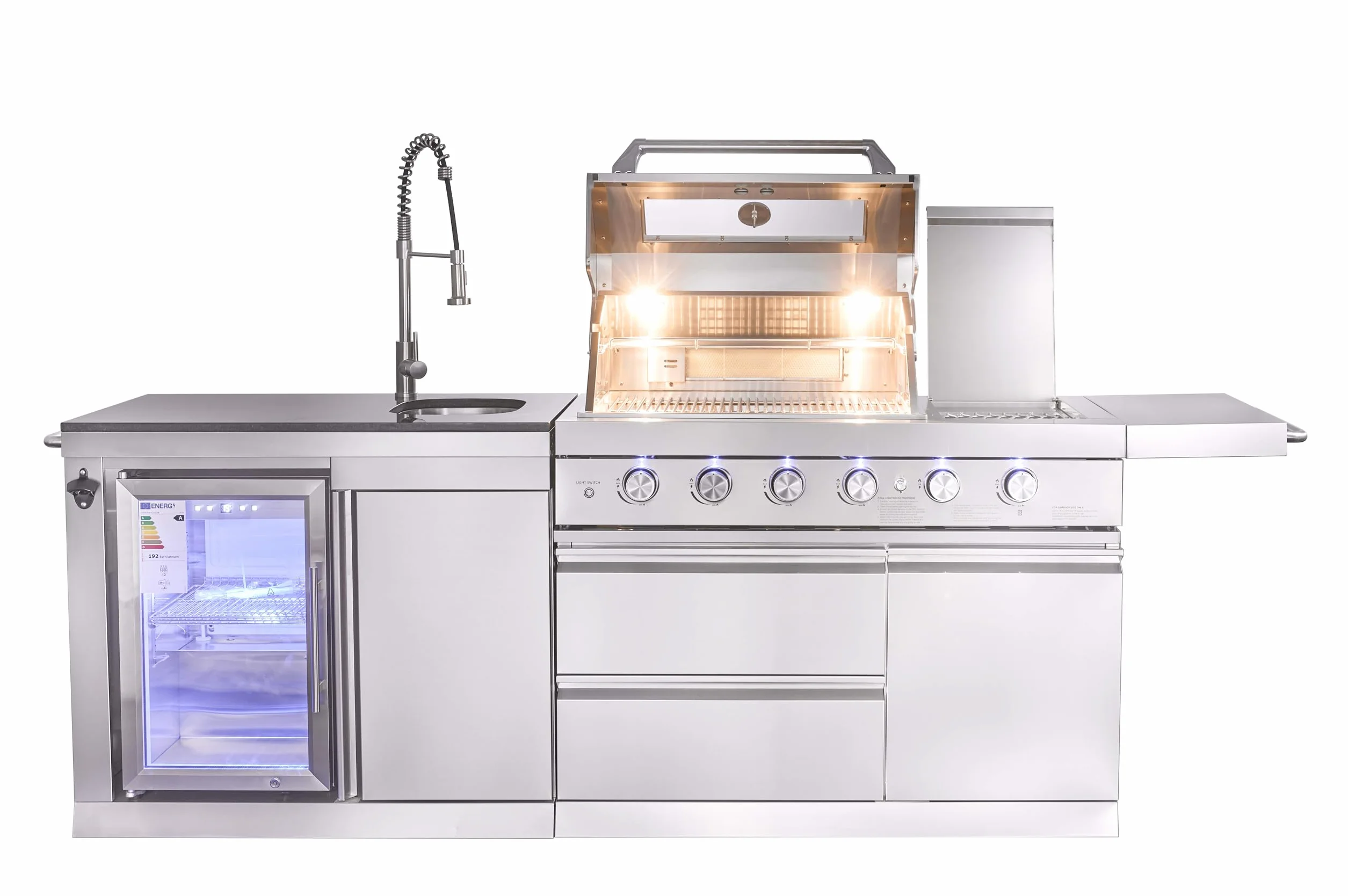 GORILLER® SG213 – Cocina para exteriores en acero inoxidable/plata, incluye asador y cubierta para la lluvia