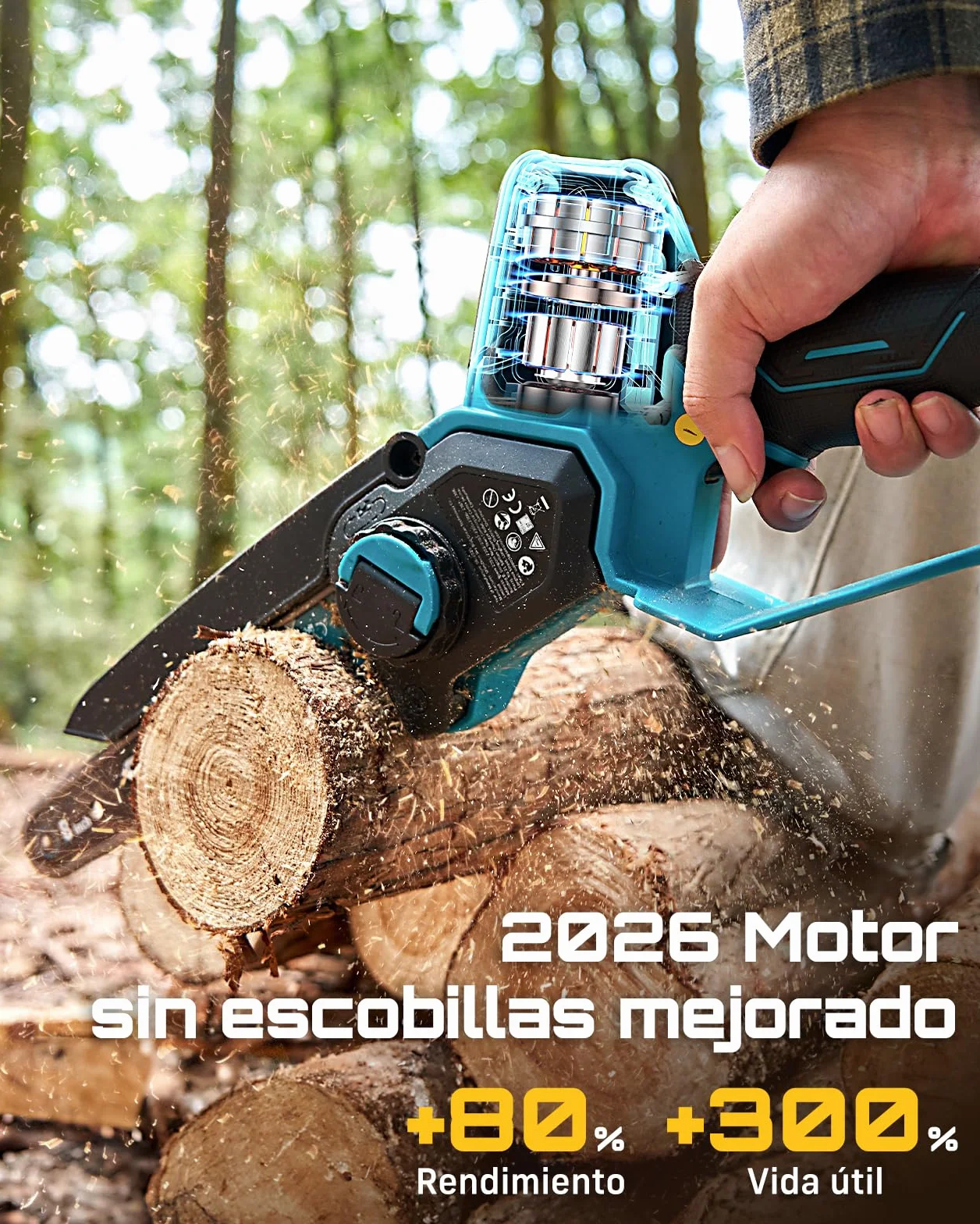 SEESII 6 & 8 Pulgadas Motosierra Bateria, 1000W Brushless, Mini Motosierra con 2*4000mAh Batería, Sierra Eléctrica para Podar con Lubricación Automática, Motosierras Pequeñas Árboles y Cortar Madera
