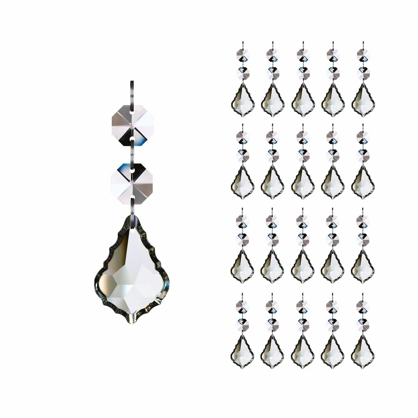 20 piezas de repuesto para lámpara de araña de cristal de hoja de arce, cuentas de cristal colgantes de 38 mm para decoración de boda, transparente