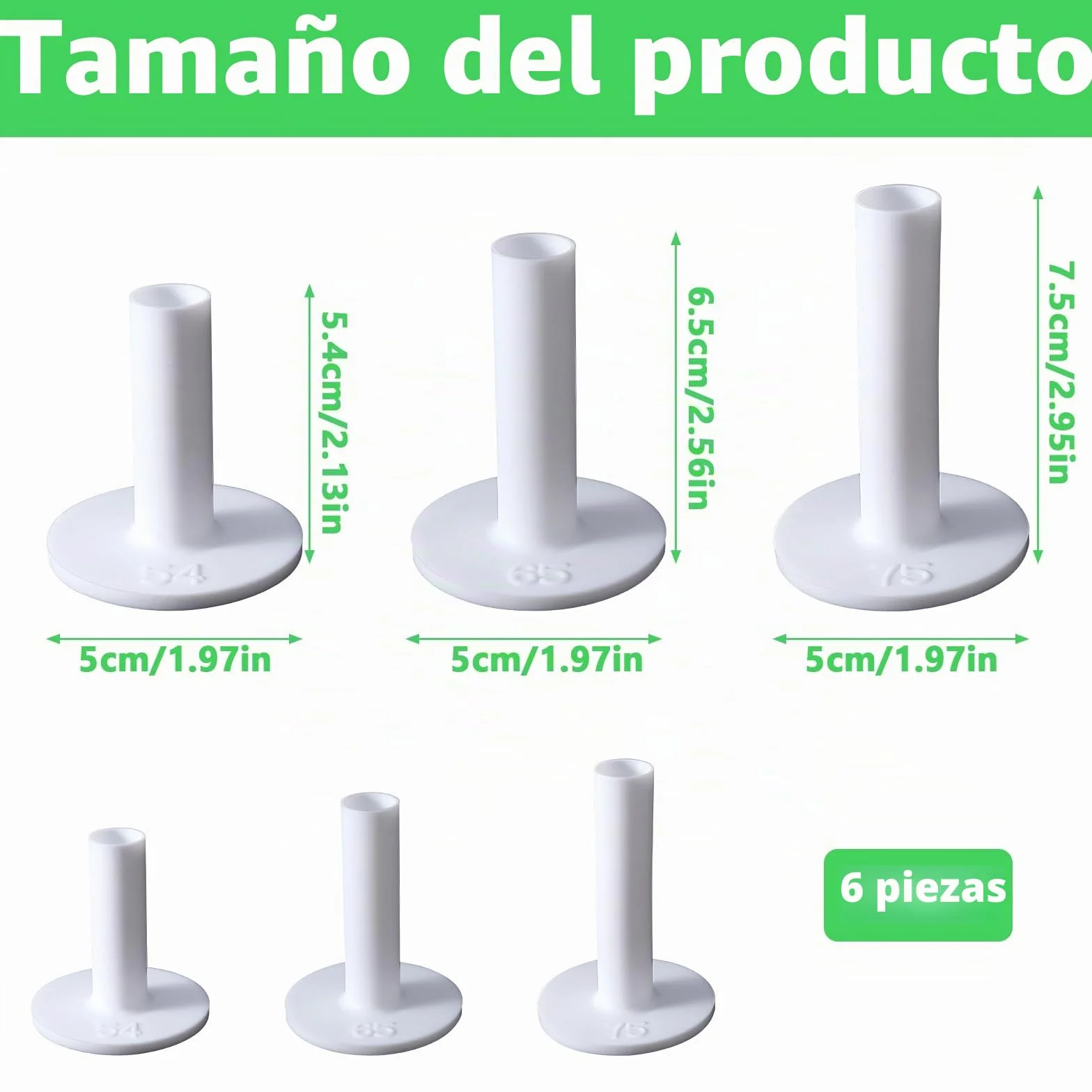 Tees de Golf de Goma Blandos, Accesorios para Pelotas de Golf Blancos en Forma DET, 6 Piezas para Practicar en Interiores y Exteriores
