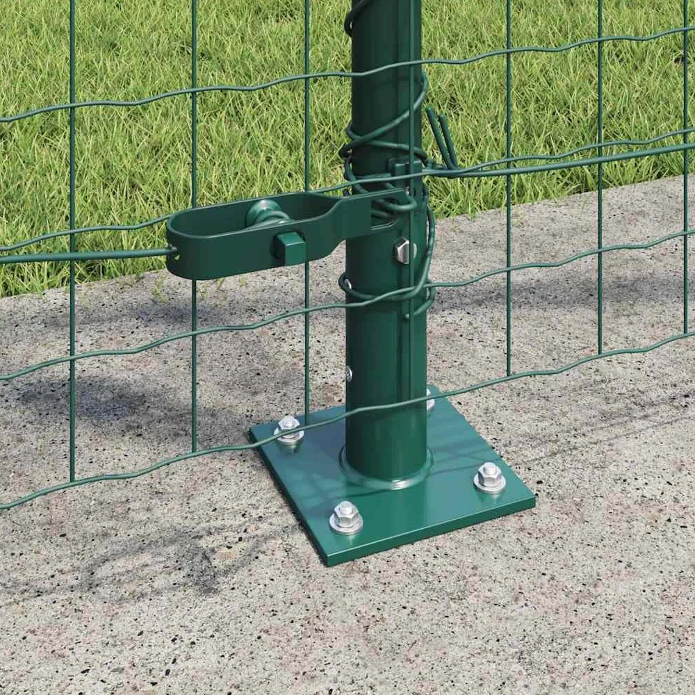 Juego de 52 postes para valla para hormigón, postes de acero, 130 cm, color verde | Juego de postes de acero resistentes para vallas de jardín y terraza, incluye placas de hormigón y alambre tensor.