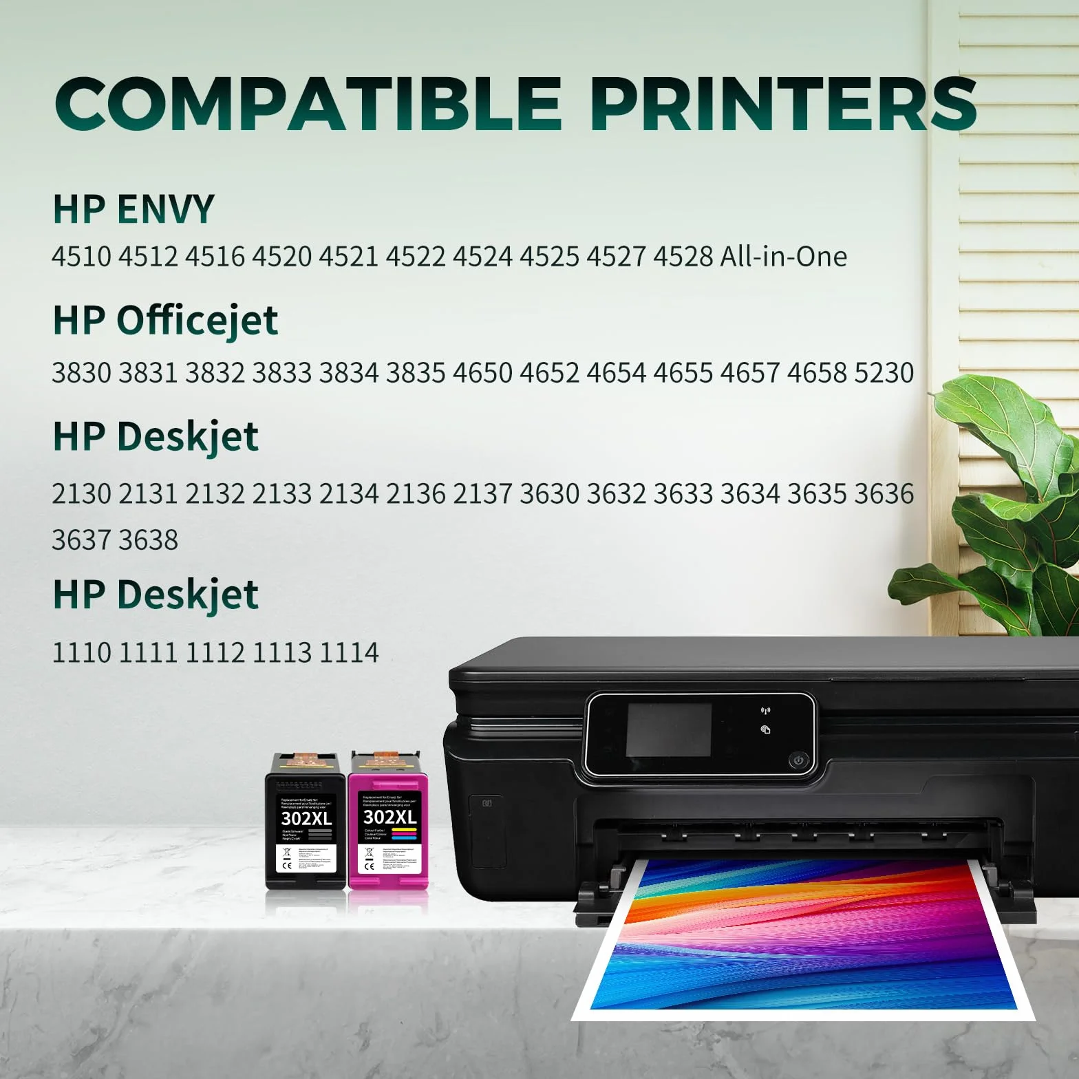 Cartuchos Compatibles HP 302XL para HP DeskJet 3639 3630 OfficeJet 3831 3830 5230 Envy 4525 4500 4520 (1 Negro 1 Color)