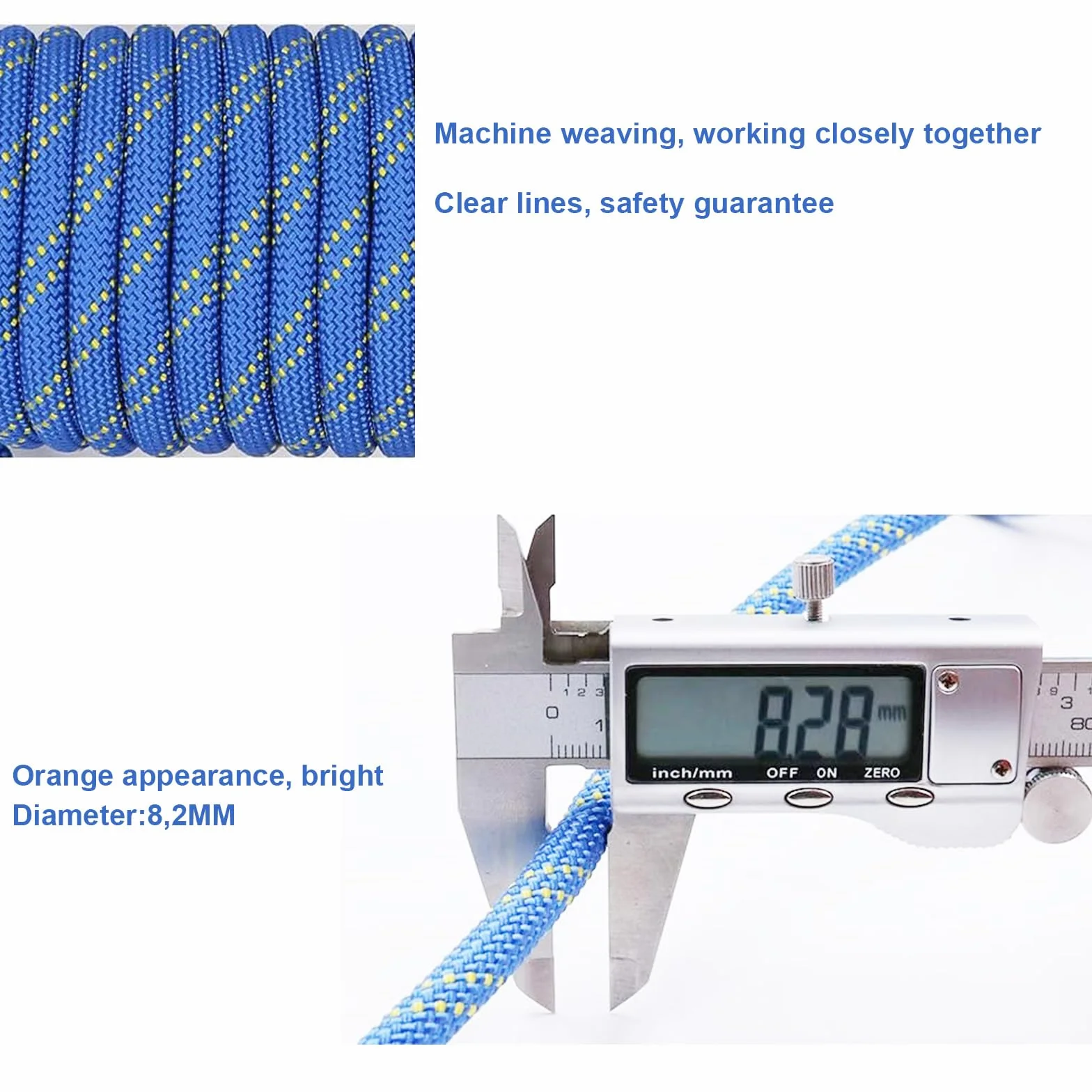 Cuerda de Escalada 10m 8mm Estática con 2 Mosquetones para Seguridad, Alpinismo y Camping