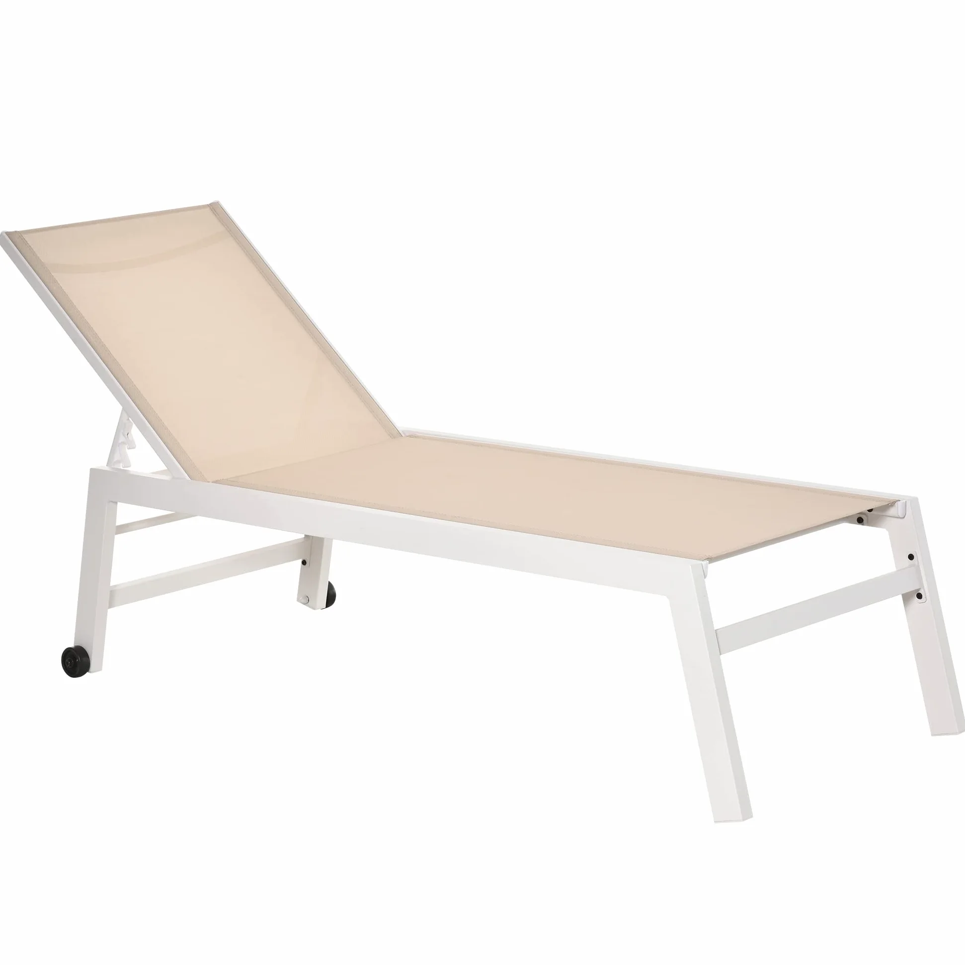 Outsunny Tumbona de Jardín de Aluminio Tumbona Exterior con Respaldo Reclinable en 5 Posiciones Ruedas Carga 120 kg para Patio Terraza 169x65x102 cm Caqui
