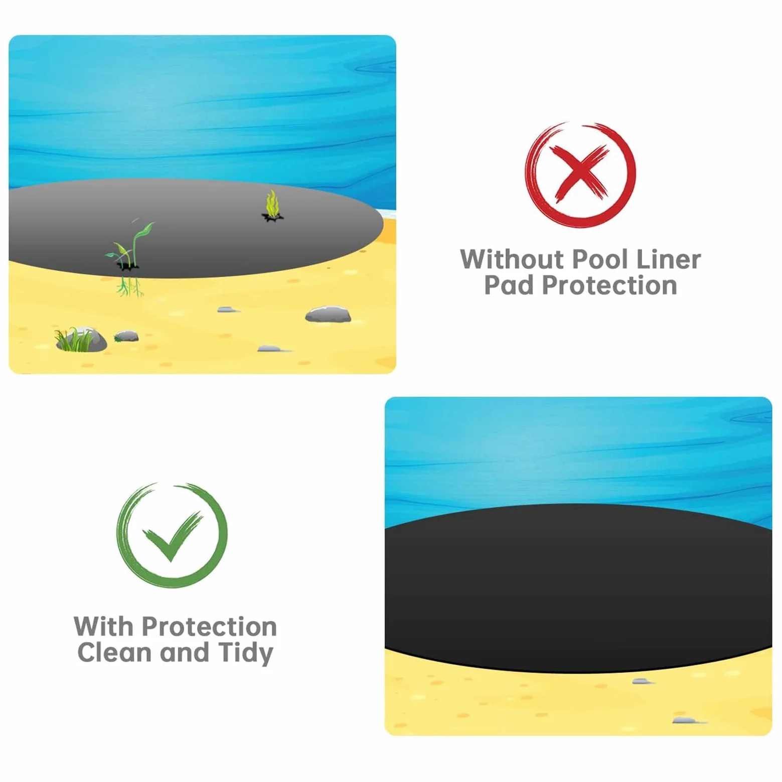 Alfombrilla cuadrada para piscina, protección de puntos, protección de puntos, resistente a la suciedad en la base de tierra de , marco rectangular de protección para piscinas, para hogares