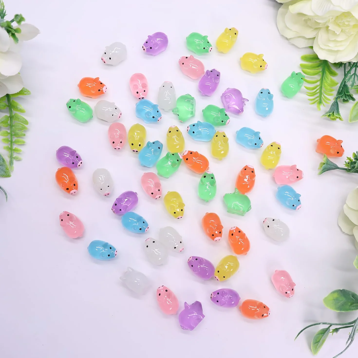 56 Piezas Mini Cerditos de Resina, Mini Cerditos Luminosos, Coloridos Mini Cerditos Resina, Pequeño Cerdito de Resina para Jardín para Casa de Muñecas, Manualidades, Macetas, Decoración de Paisajes