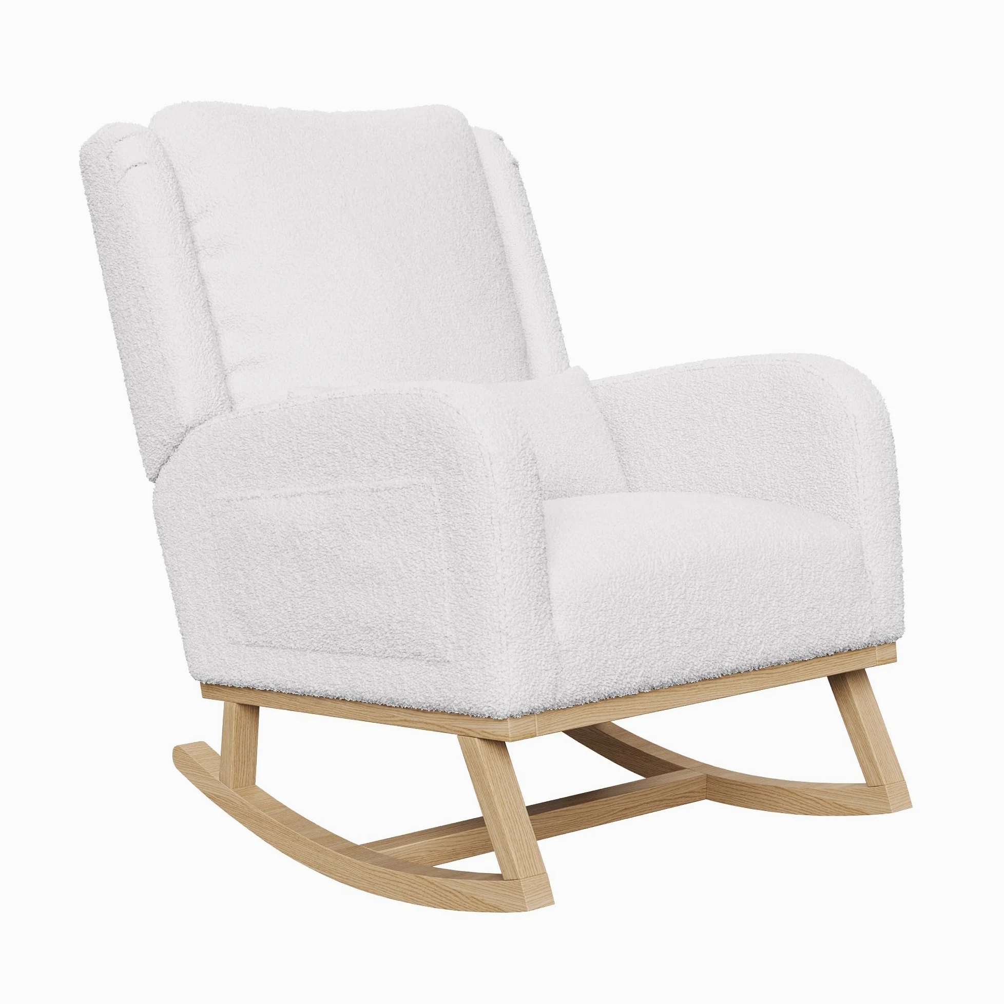 Mecedora con Soporte para las Piernas, Silla de Balancín de Madera Rocking Chair Exterior con Respaldo Mecedora para Lactancia para Dormitorio Salón Balcón (Lana de Cordero-1, Blanco)