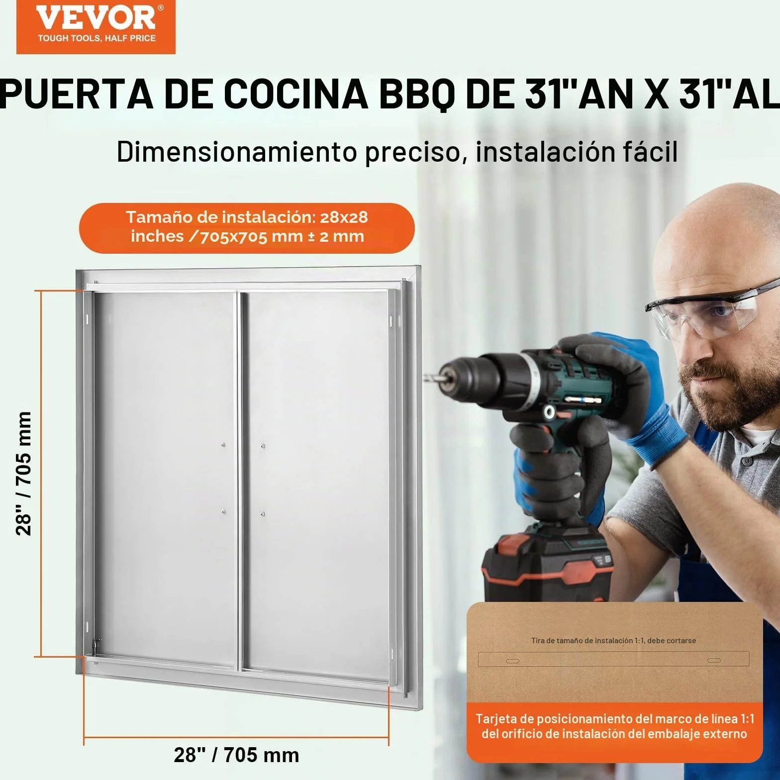 VEVOR Puerta de Acceso a Barbacoa 790 x 790 x 46 mm Puerta de Cocina Exterior Doble Puerta Empotrada de Acero Inoxidable con Manija para Isla de Barbacoa, Estación de Parrilla, Armario Exterior