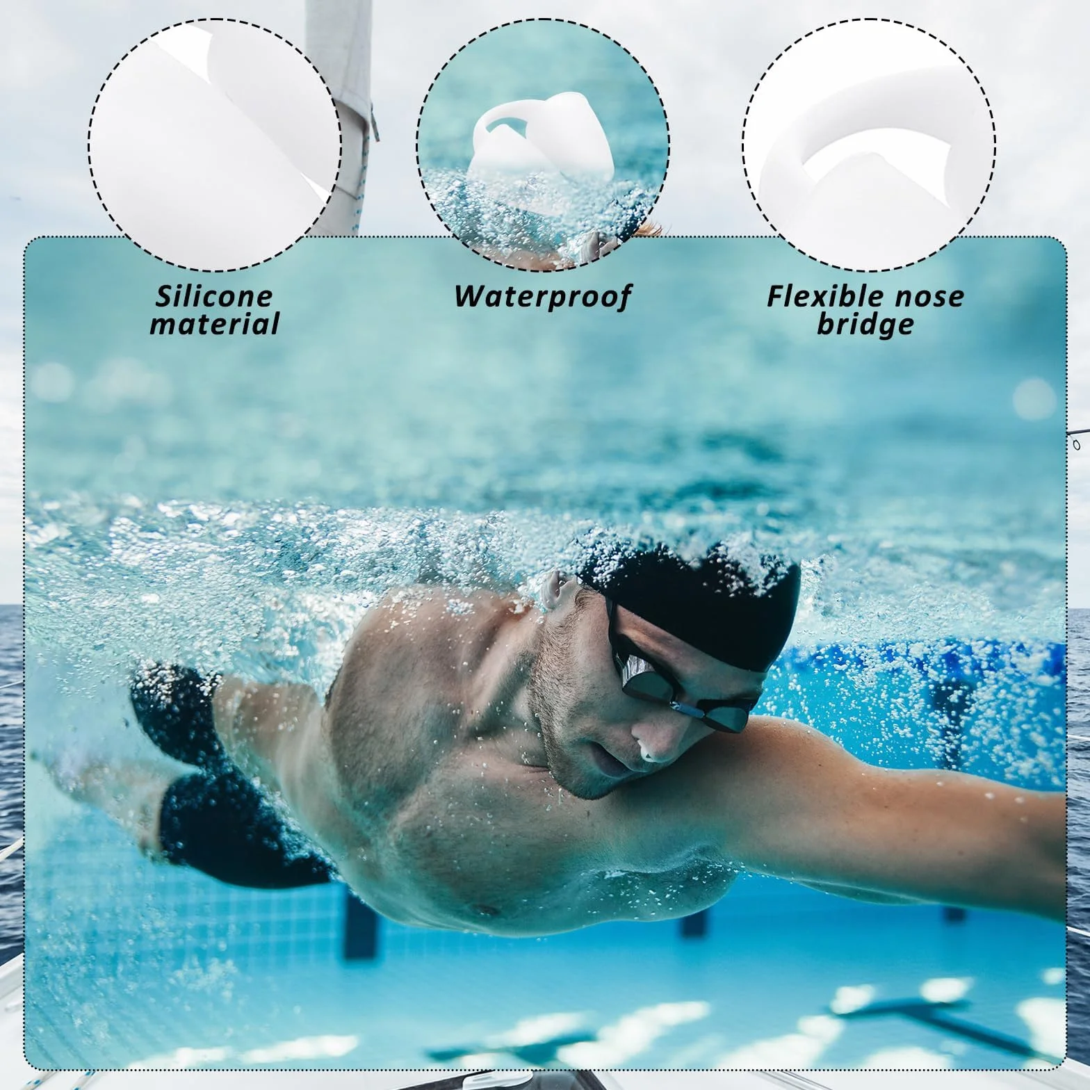 Piscina Tapón Nariz 2 PCS Protector Nasal Nadar Silicona Reutilizable para Principiantes Natación Surf