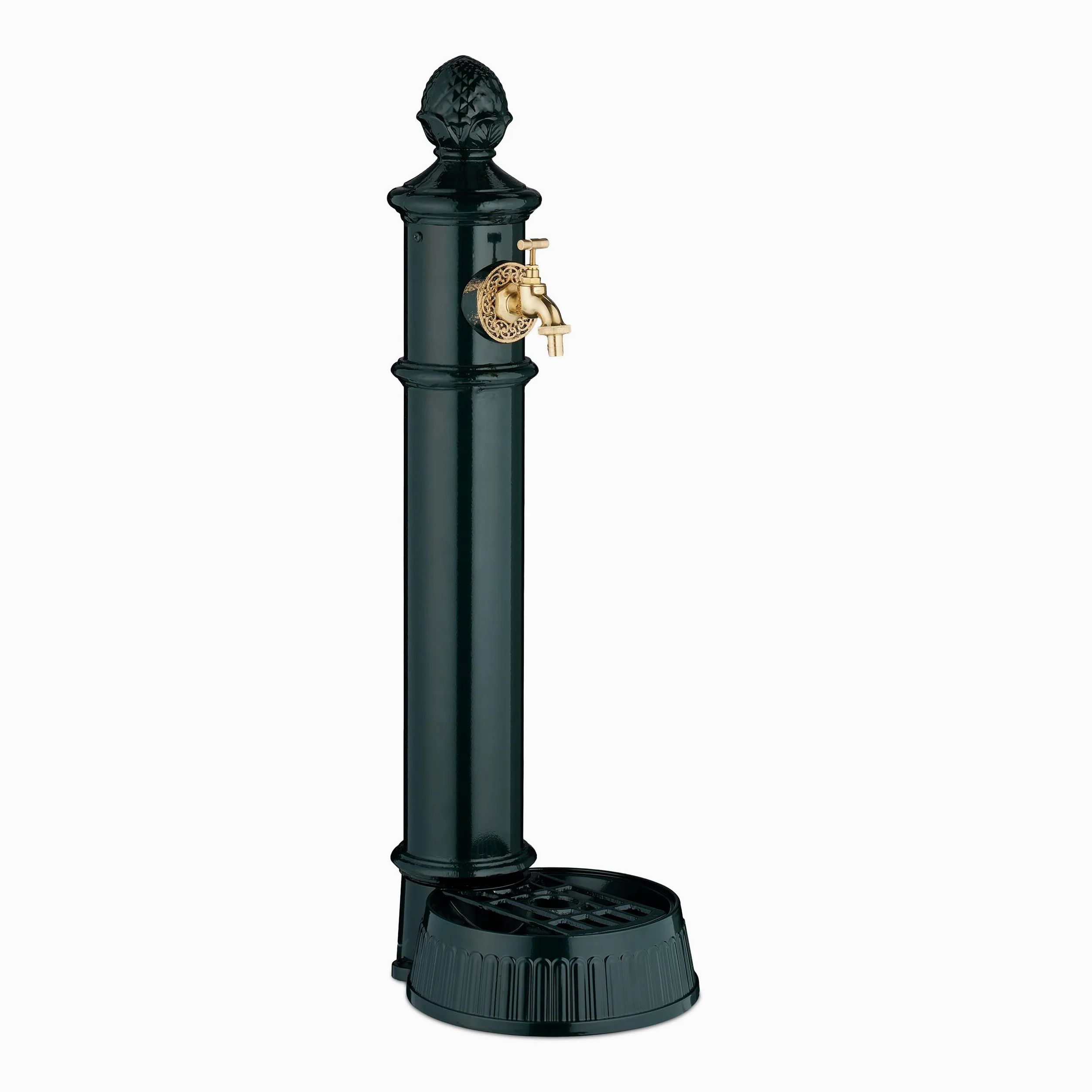 Relaxdays Fuente de Pie Antigua con Grifo y Lavabo, 83x26x31,5 cm, Aluminio Fundido, Verde