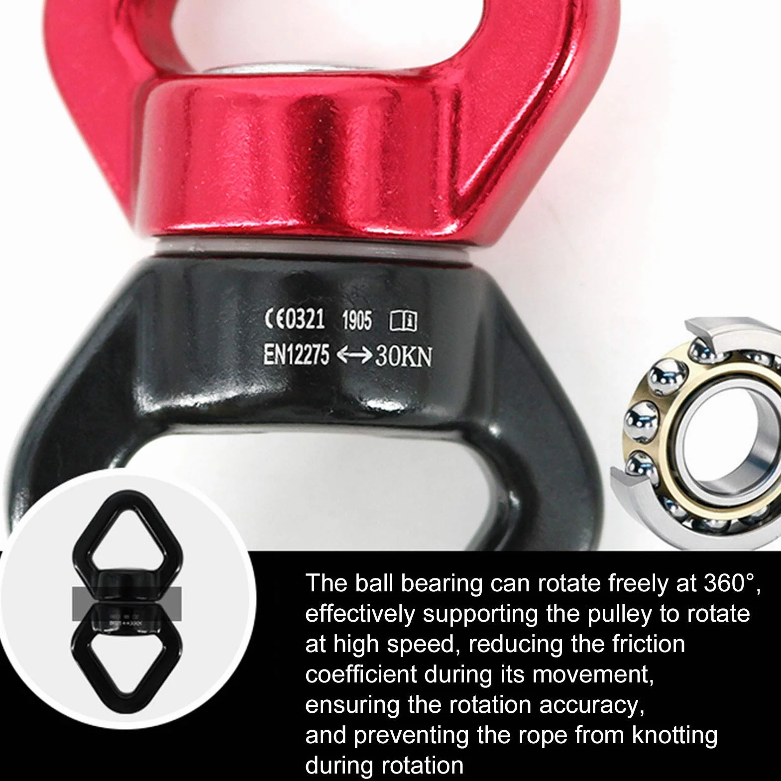Conector Giratorio de la Cuerda 30KN 360° para Escalada en Roca, Yoga