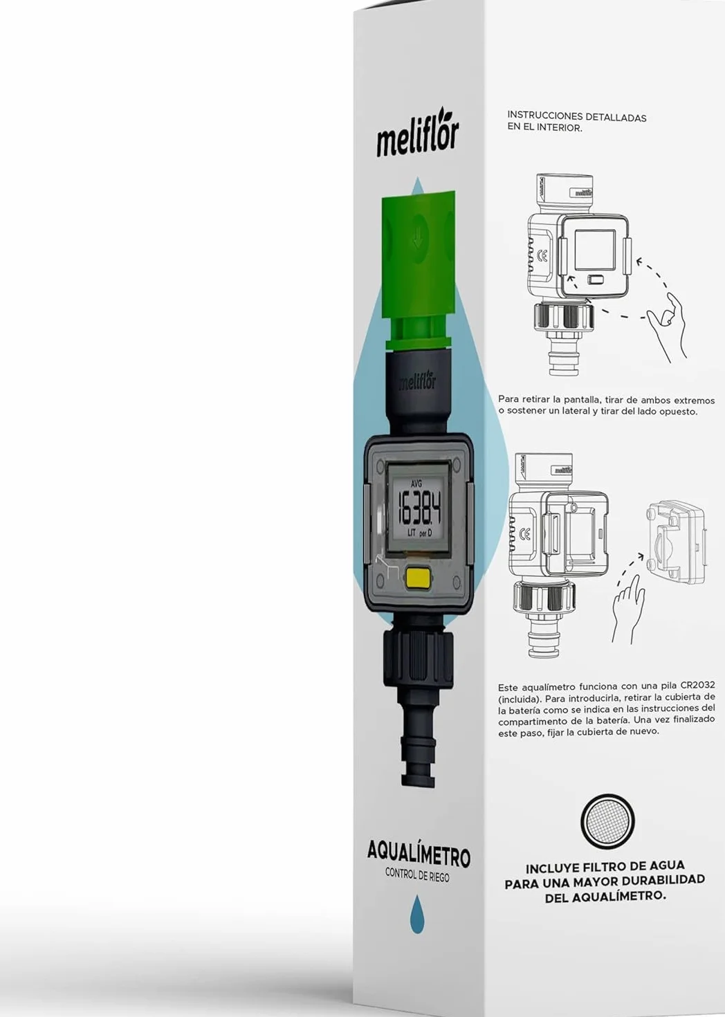 Aqualimetro (Control de Riego) Valor expresado en litros o Galones.Varios Modos de Funcionamiento-Flujo, Consumo, Media y Total. Incluye Filtro de Malla para Evitar Atascos