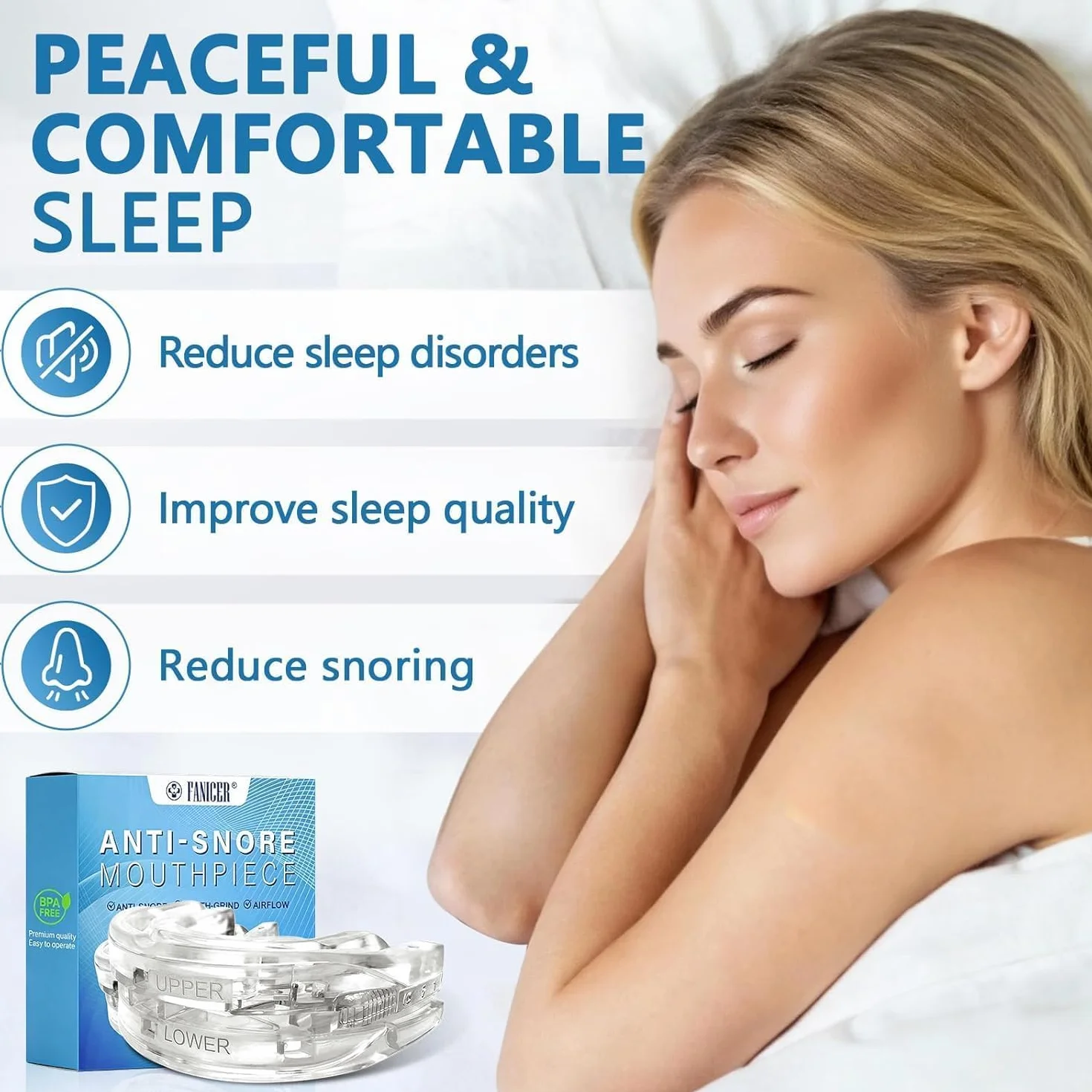 Dispositivos Anti Ronquidos Ajustable, Boquilla Antirronquidos Protector Bucal para Dormir Mejor