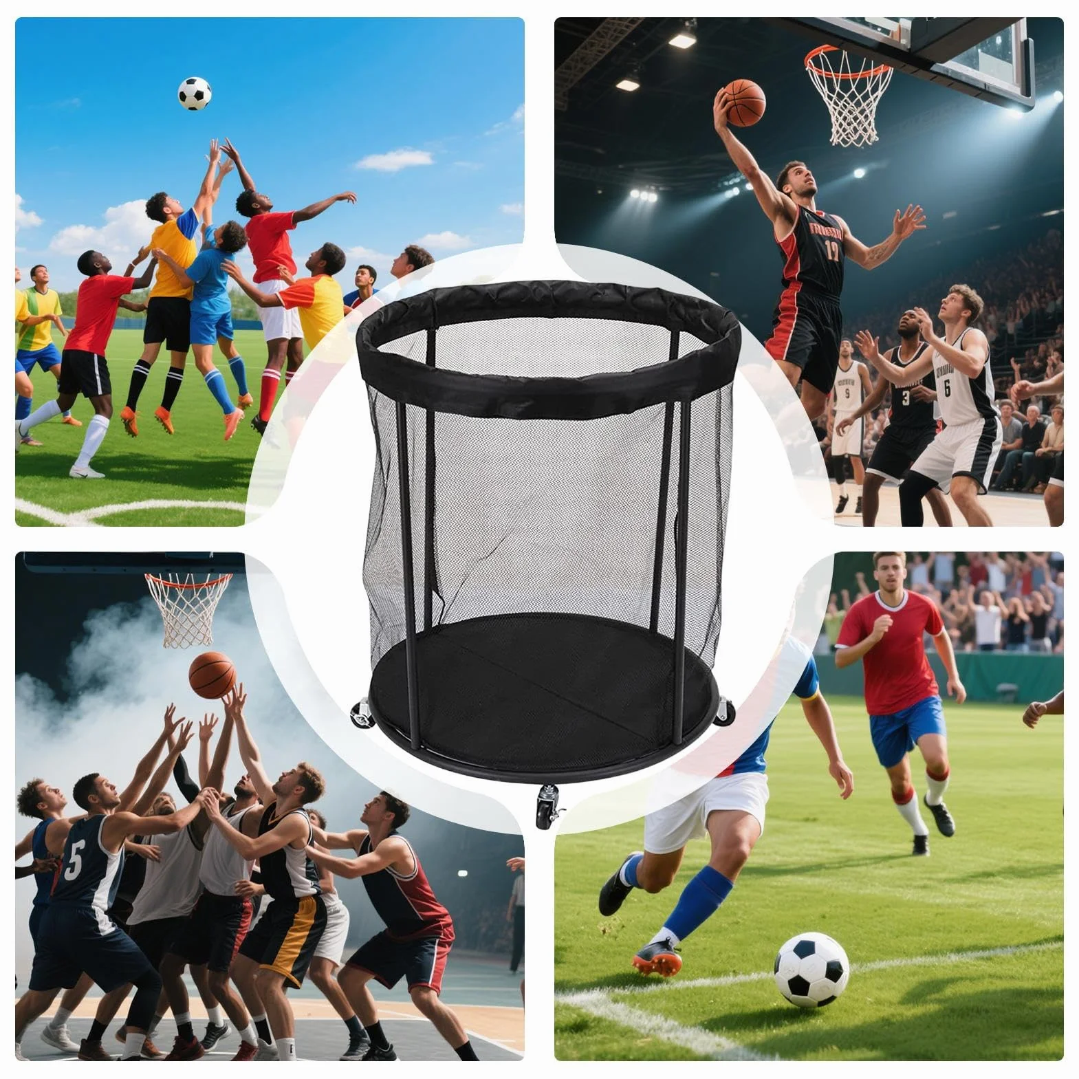 Organizador de Pelotas Caja Contenedor Portátil Red de Almacenamiento para Garaje Exterior Jardín Deportes