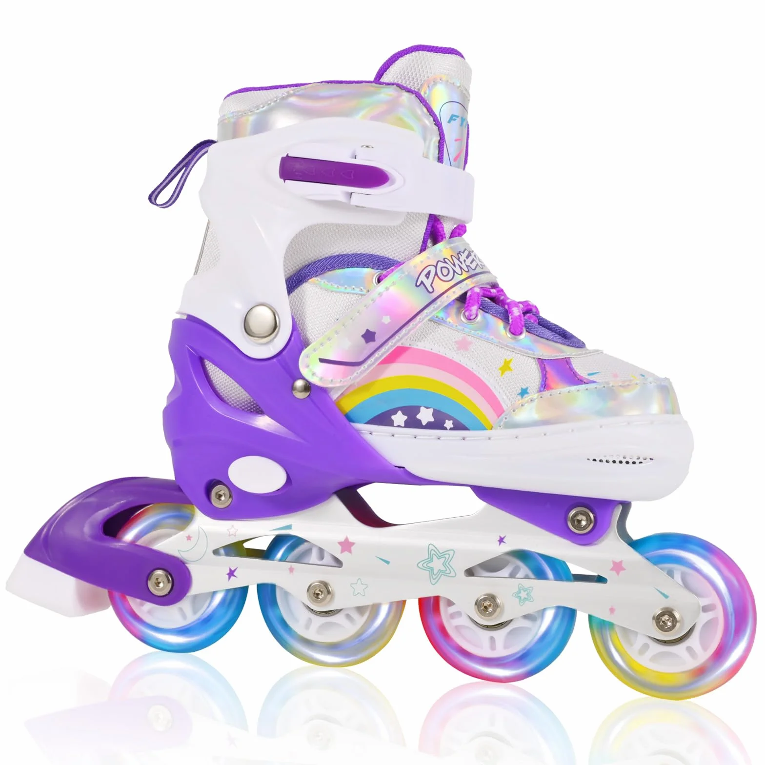 Patines en Línea Ajustables para Niños Principiantes, Patines de Ruedas Violeta Arco Iris