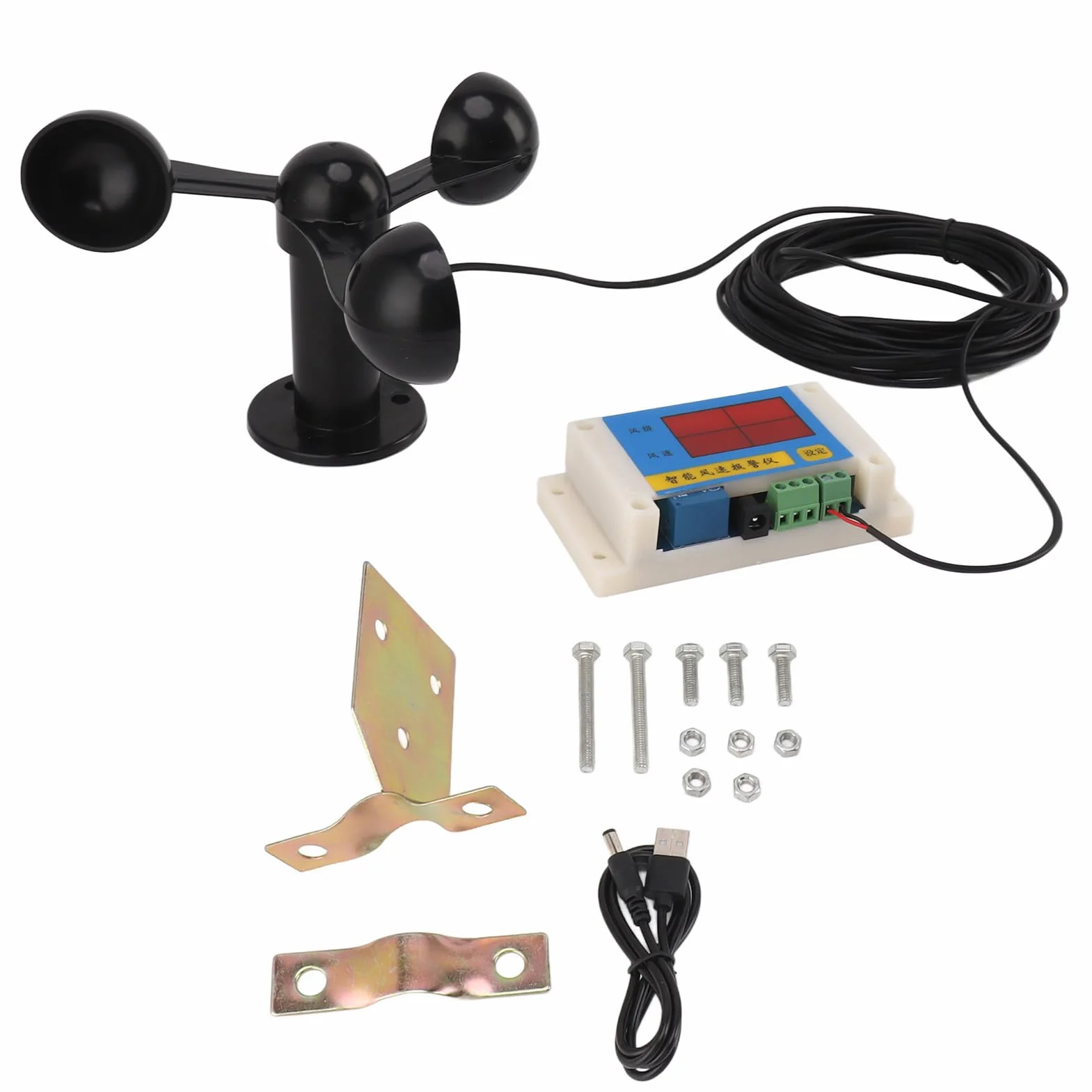 Medidor de Velocidad del Viento, Anemómetro de Grúa Torre de 3 Aspas de Ventilador, Dispositivo de Alarma de Velocidad del Viento USB de 5 V de Alta Precisión con Función de