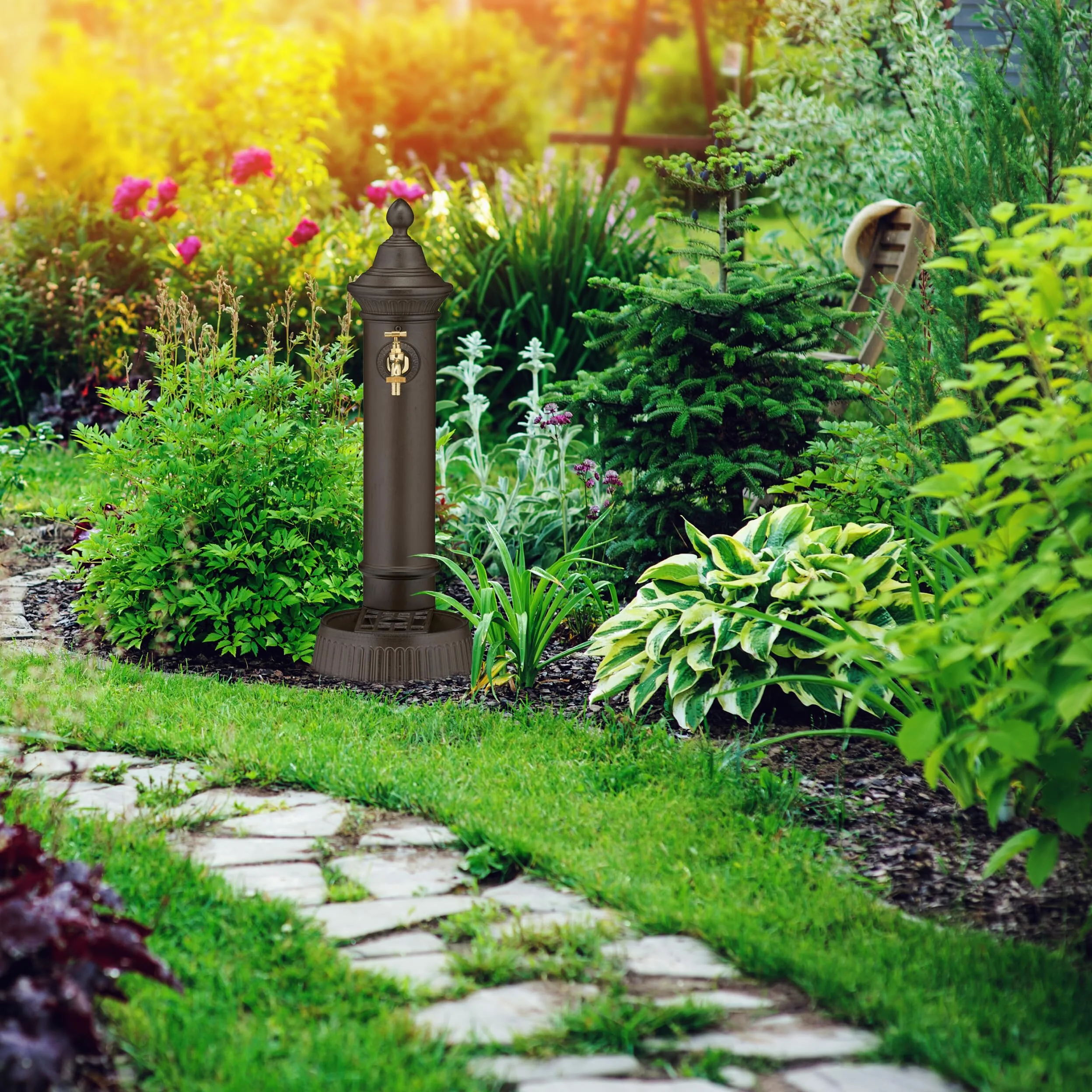 Relaxdays Fuente de Pie Antigua con Grifo y Pila 72x26x31 cm Bebedero Metálico Jardín