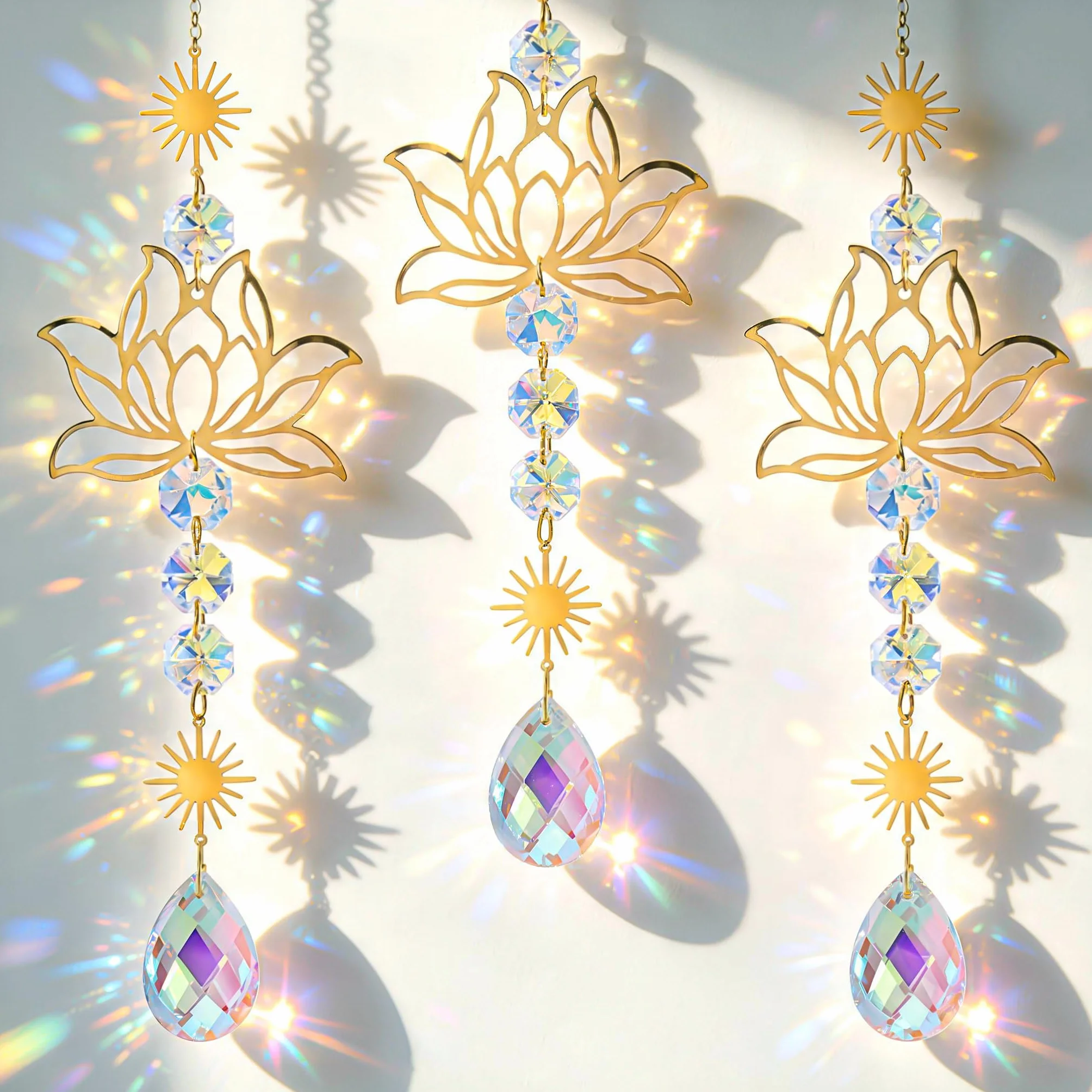 3 Piezas Atrapasol de Cristal Loto, Adorno de Ventana de Cristal de Prisma de Colores, Arcoíris Prisma de Bola de Cristal, Adecuado como Regalo, Se Puede Colgar en Ventanas, Paredes, Porches, Jardines