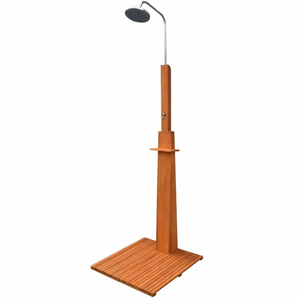 vidaXL Ducha al aire libre de madera de eucalipto y acero solar de pie junto a la piscina