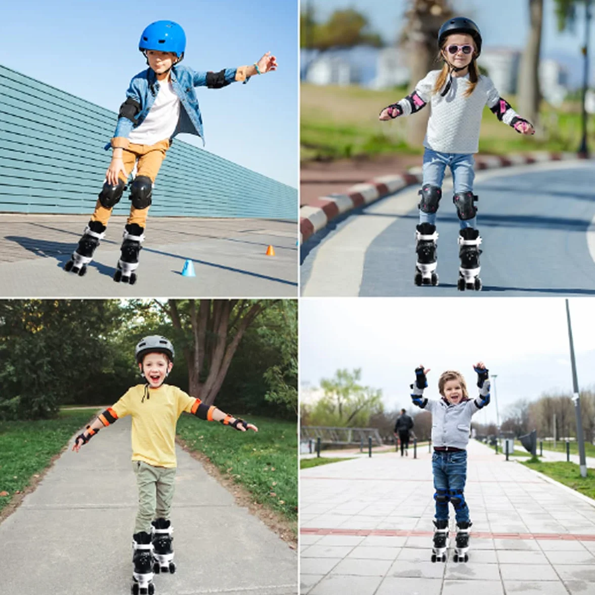 Patines Quad Ajustables 4 Tamaños Ruedas Luminosas Blanco Negro para Niñas Niños Principiantes