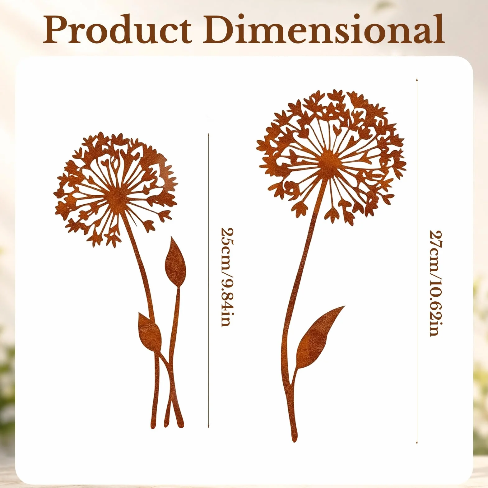 Juego de estacas de jardín de Metal Oxidado, estacas Decorativas de Diente de león, estacas de Flores de Primavera, decoración de jardín Exterior Resistente a la Intemperie