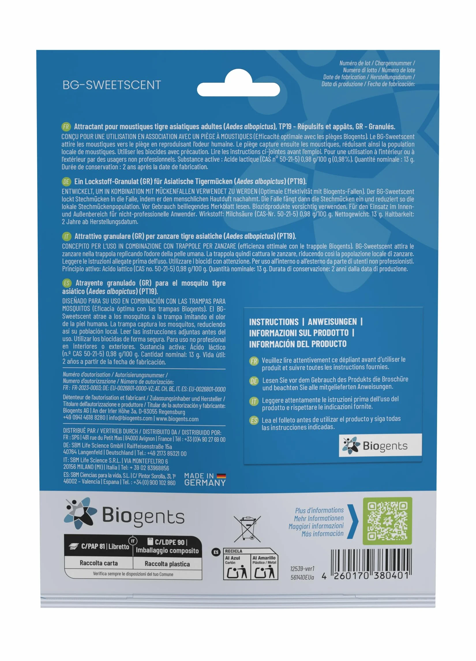 Biogents Sweetscent Atrayente para Mosquitos Pack de 3 - Atrae Mosquito Tigre y Dengue para Trampa BG Mosquitaire