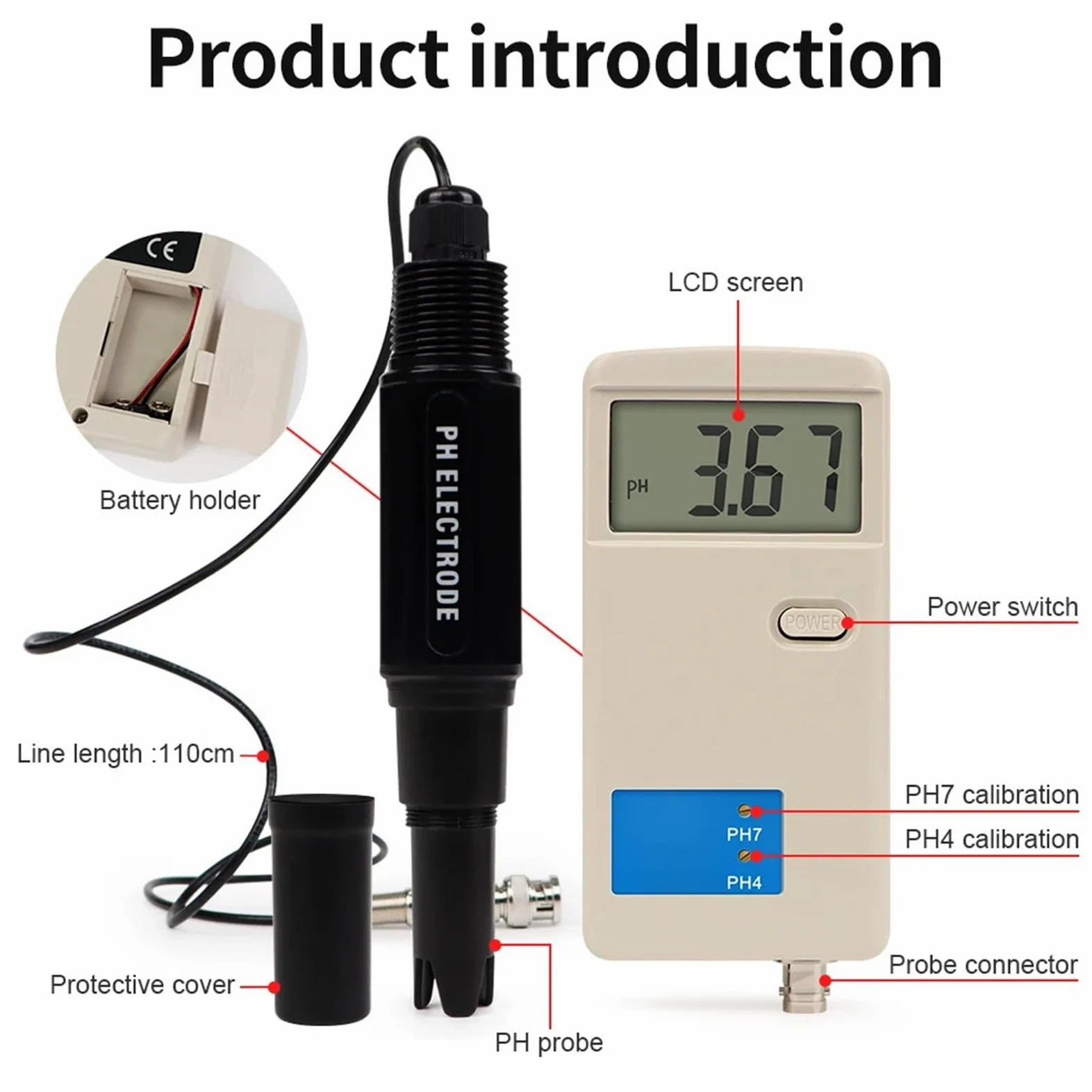 Medidor de PH, Medidor de pH digital retroiluminado de alta precisión, medidor de calidad del agua for laboratorio, agua potable, acuarios, hidroponía.