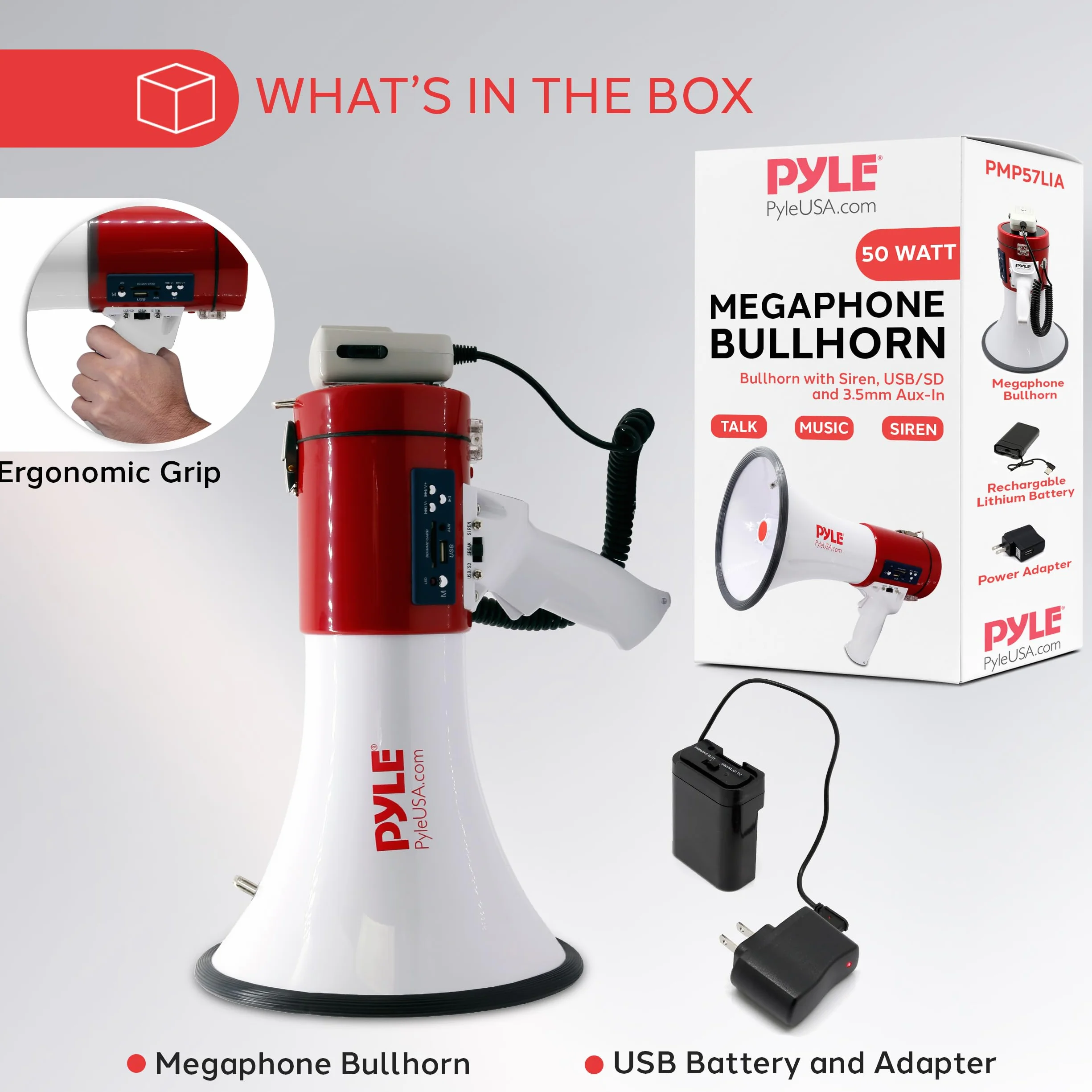Pyle Altavoz Megafono Portatil 30V Sirena 800 Yardas